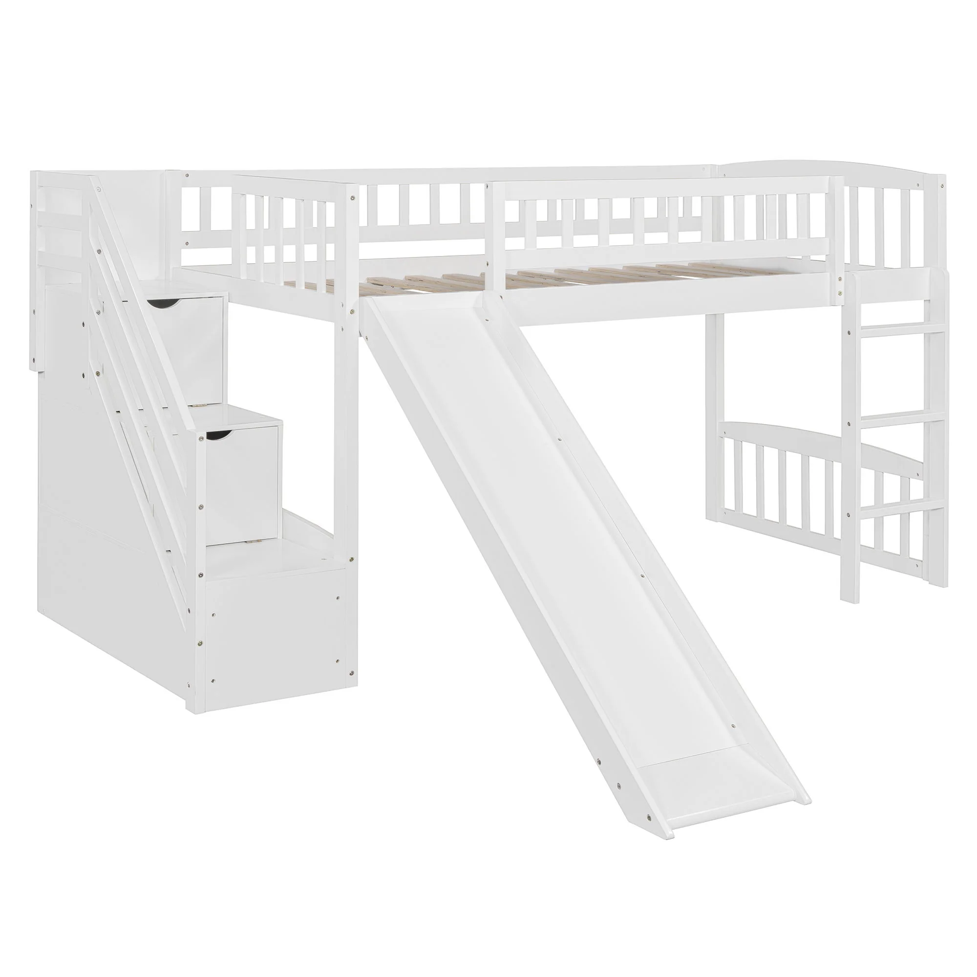 Loft Stairway Bed With 2 Drawers, Convertible Ladder And Slide - Image 17