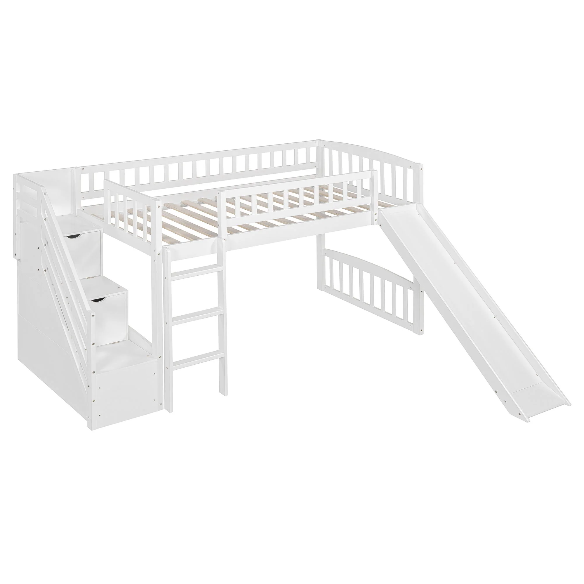 Loft Stairway Bed With 2 Drawers, Convertible Ladder And Slide - Image 6