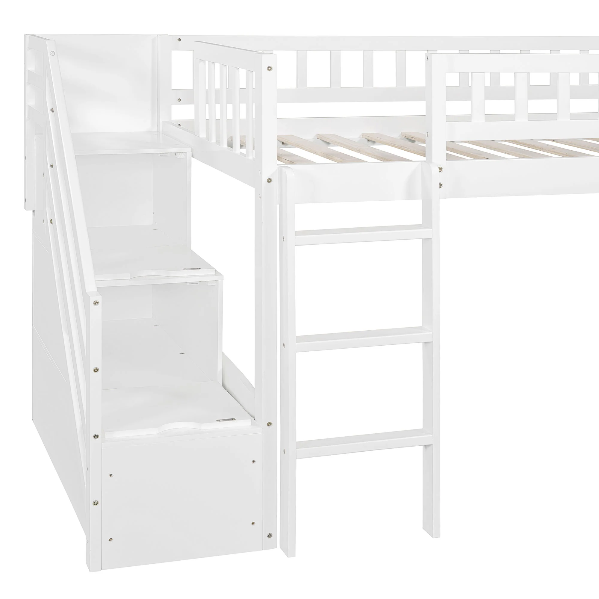 Loft Stairway Bed With 2 Drawers, Convertible Ladder And Slide - Image 7