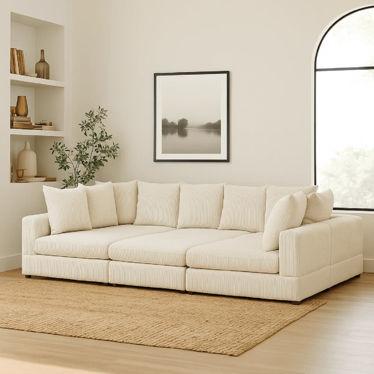 Lofton 6-Piece Modular Sectional Sofa Corduroy Upholstery in Beige or Green - Image 2