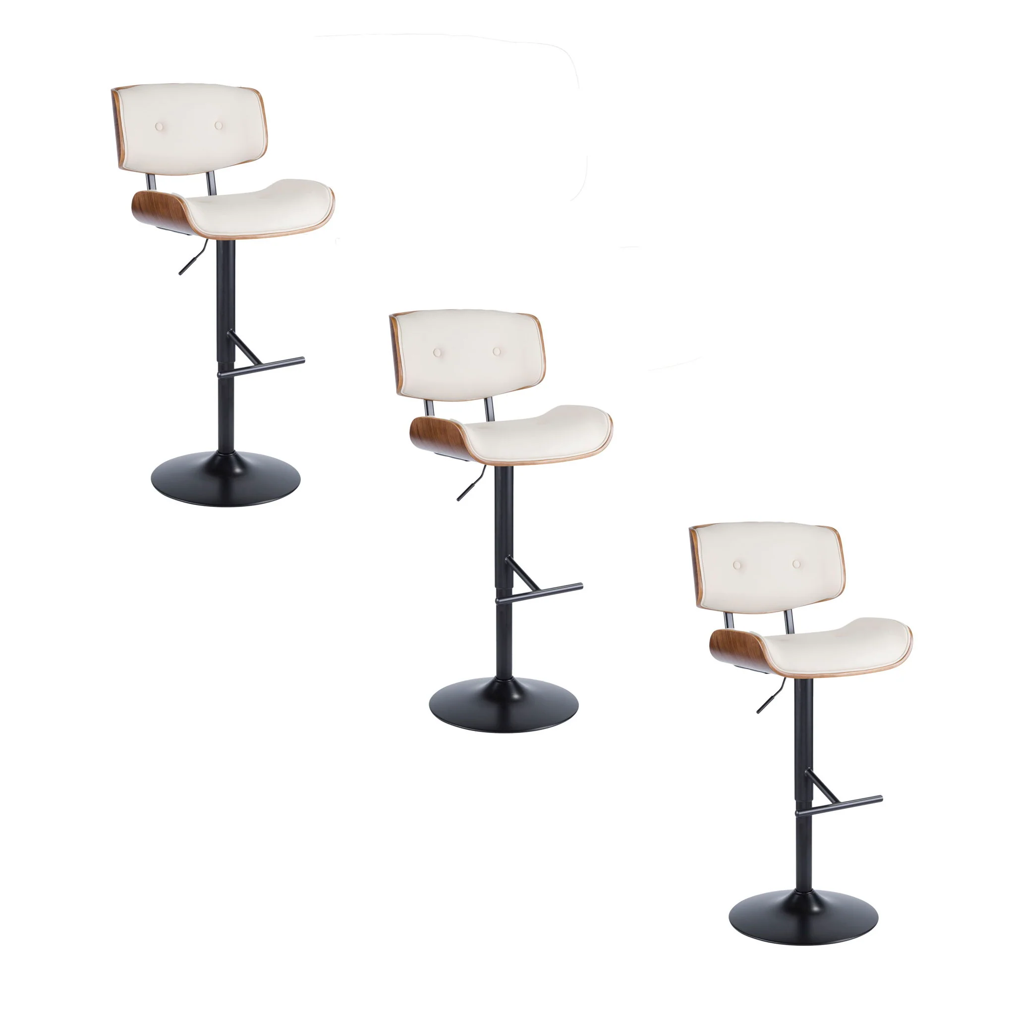 Lombardi - Mid Century Modern Adjustable Barstool With Swivel With Straight T Footrest (Set of 3) - Image 3