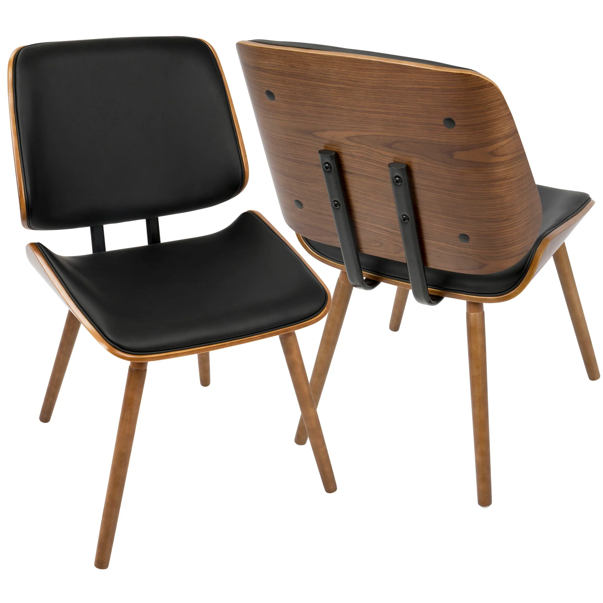 Lombardi - Mid-Century Modern Dining / Chair (Set of 2) - Walnut / Black - Image 4