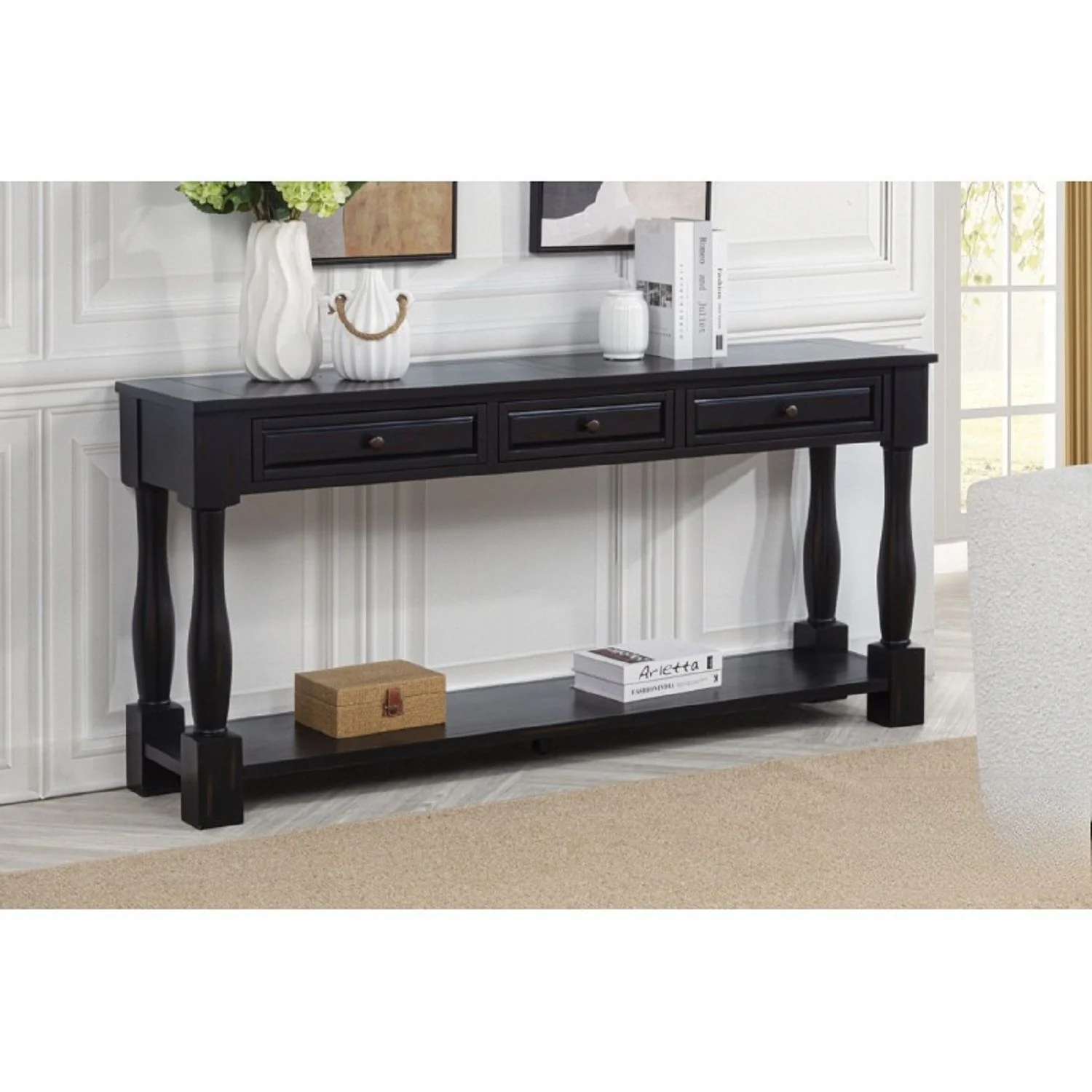 Long Console Table With Drawers And Shelf - Image 6