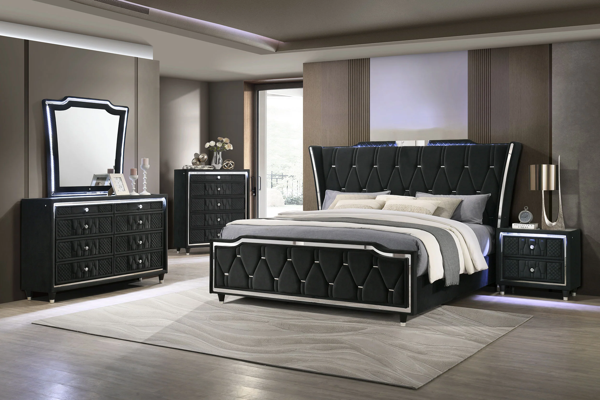 Lorient 5-Drawer LED Chest of Drawers Black Velvet - Image 12