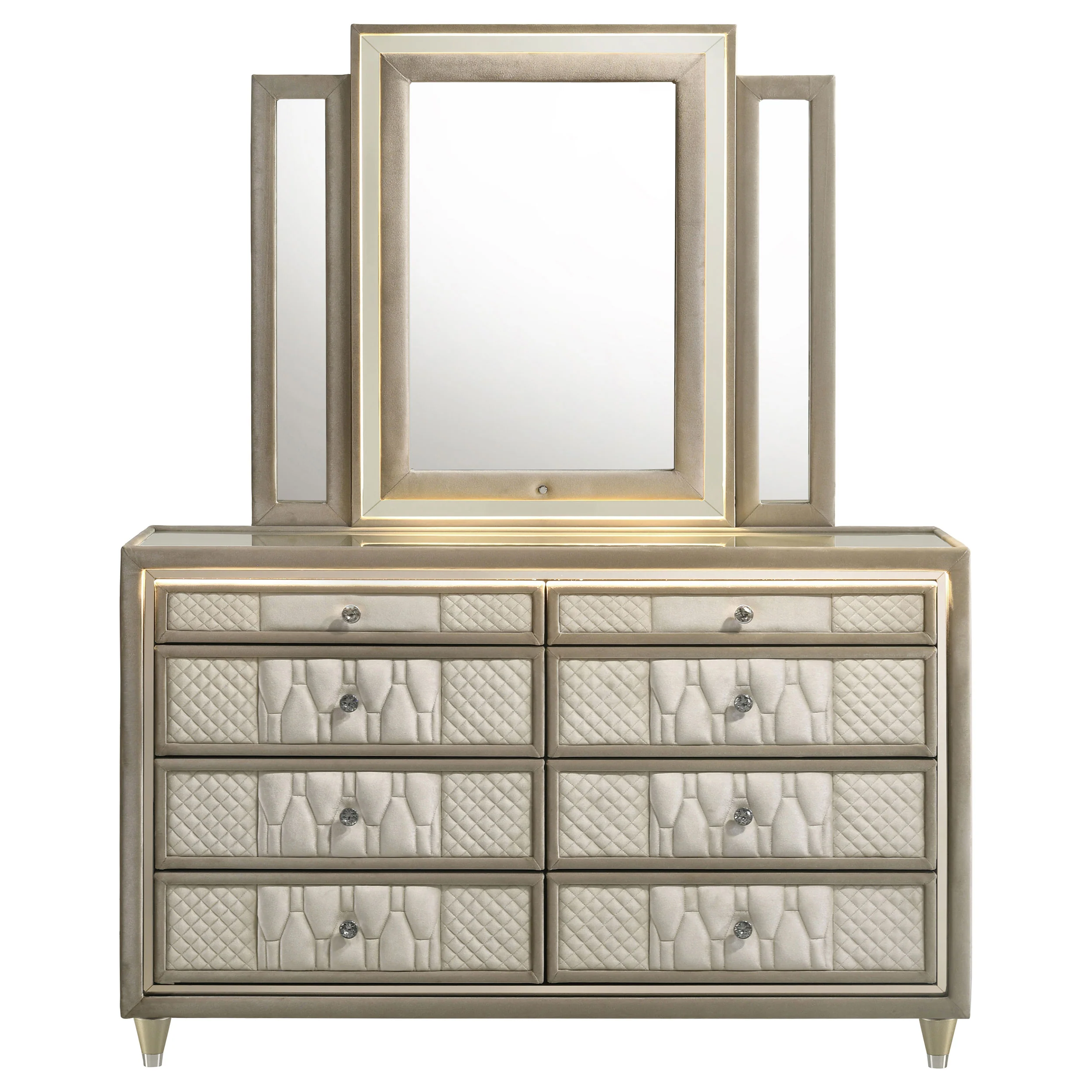 Lorient 8-Drawer LED Dresser with Mirror Ivory Camel - Image 3
