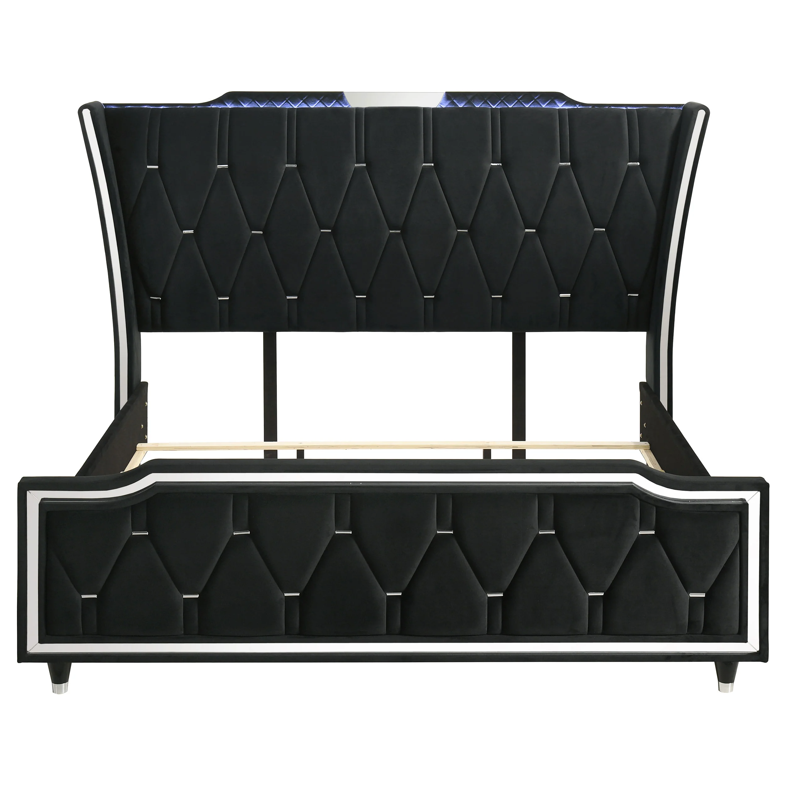 Lorient California King LED Upholstered Bed in Black Velvet - Image 4