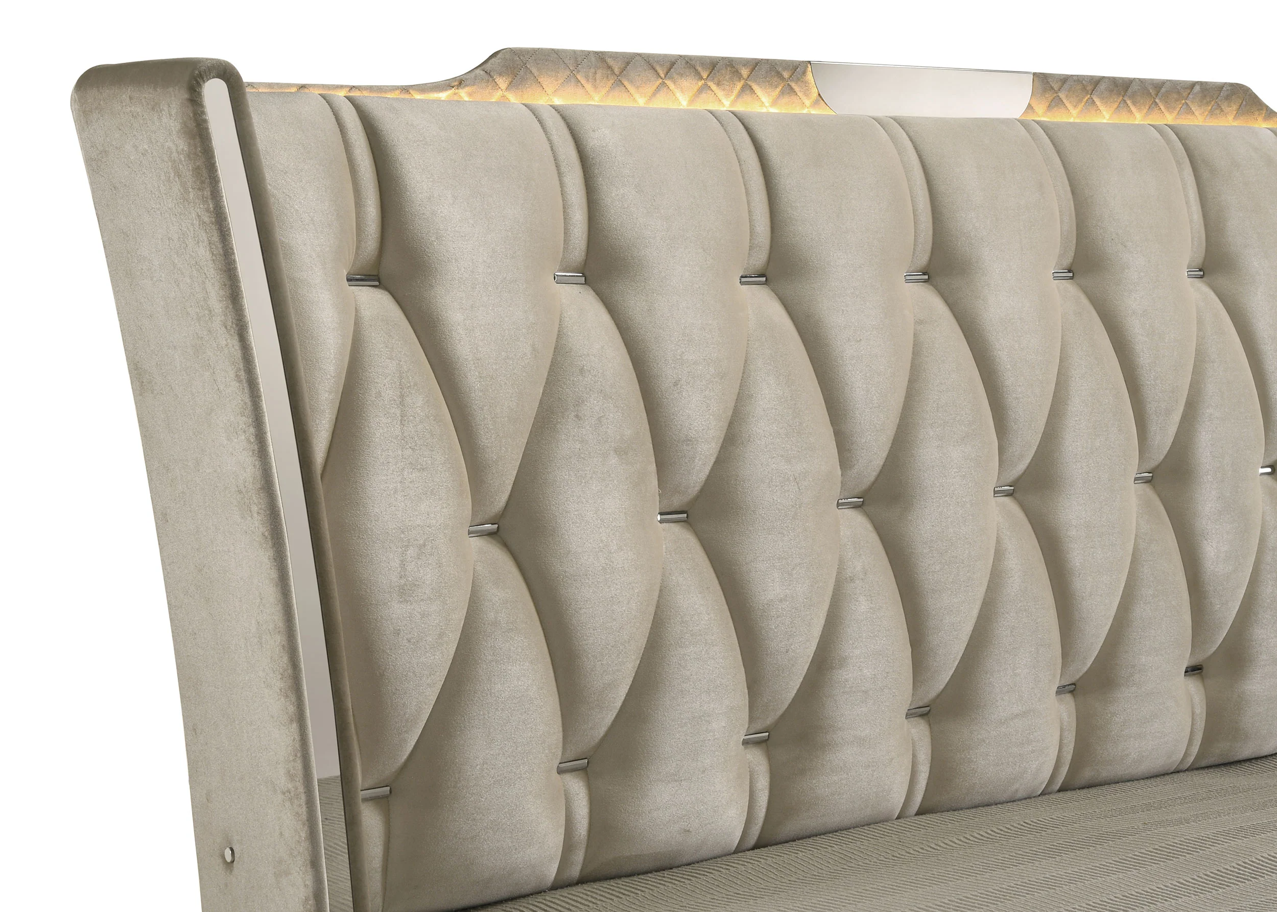 Lorient California King LED Upholstered Bed in Ivory and Camel - Image 10