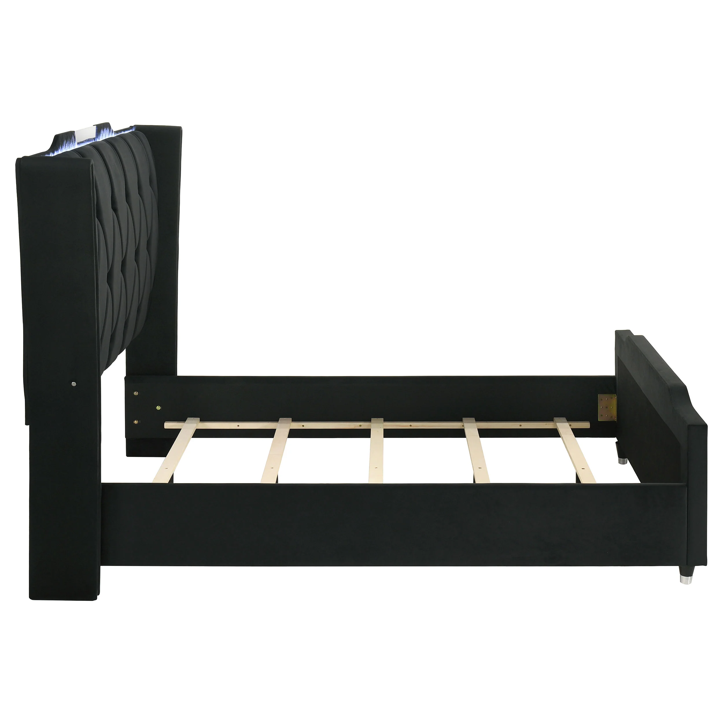 Lorient Queen LED Upholstered Wingback Bed in Black Velvet - Image 10