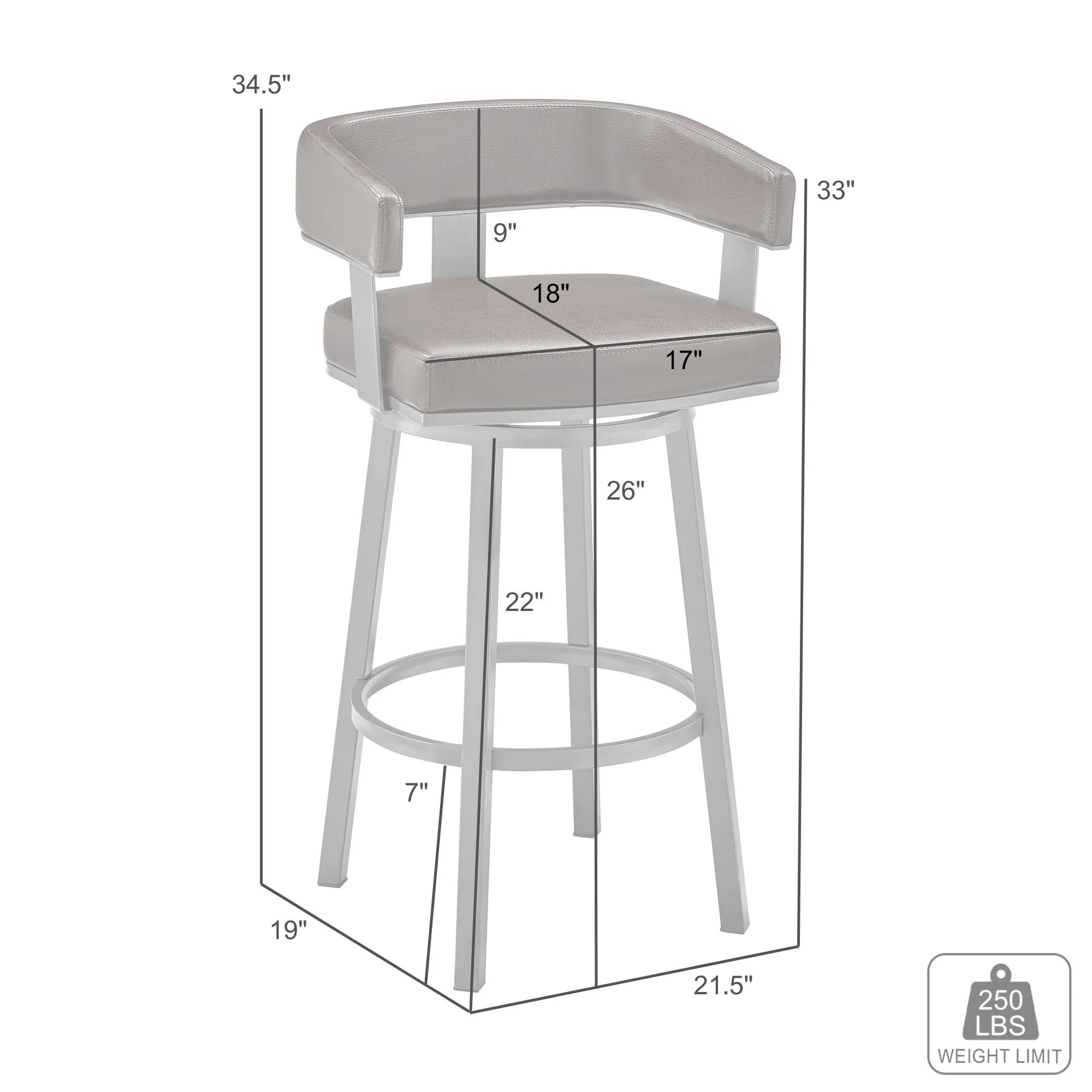 Lorin - Stainless Steel Swivel Bar Stool - Image 13