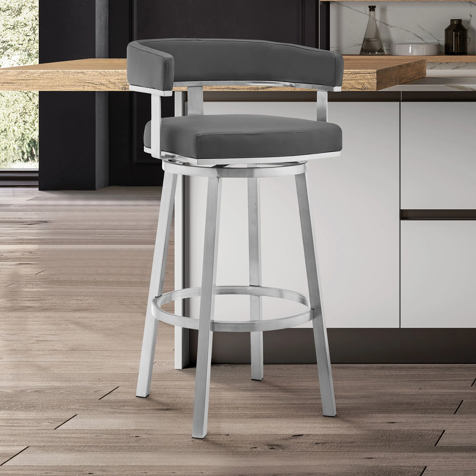 Lorin - Stainless Steel Swivel Bar Stool - Image 15