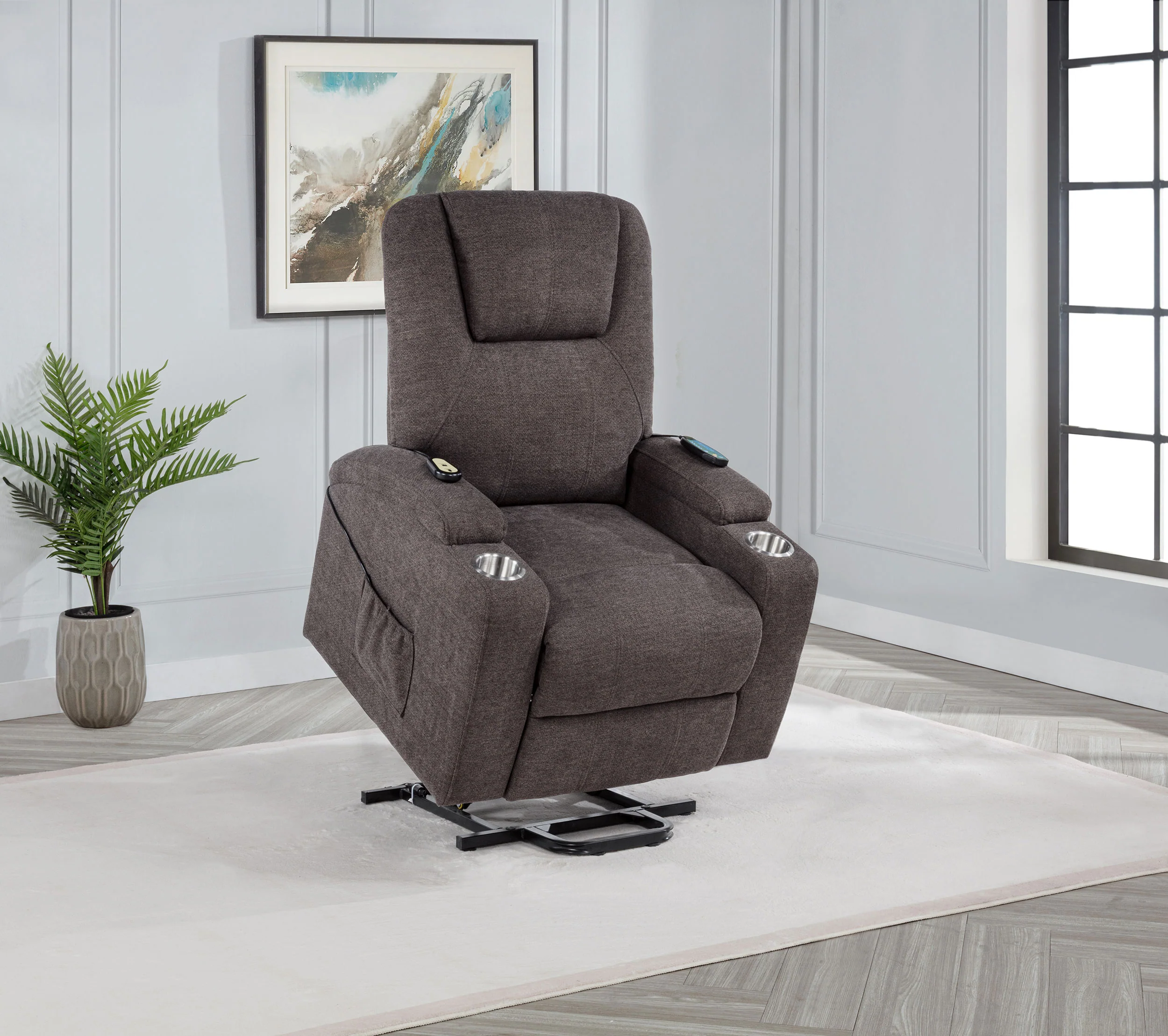 Louie Chenille Upholstered Power Lift Massage Chair Brown - Image 2