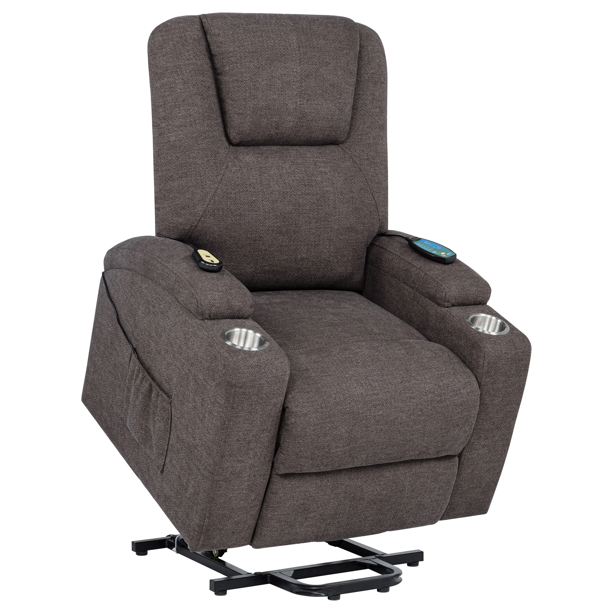 Louie Chenille Upholstered Power Lift Massage Chair Brown - Image 3