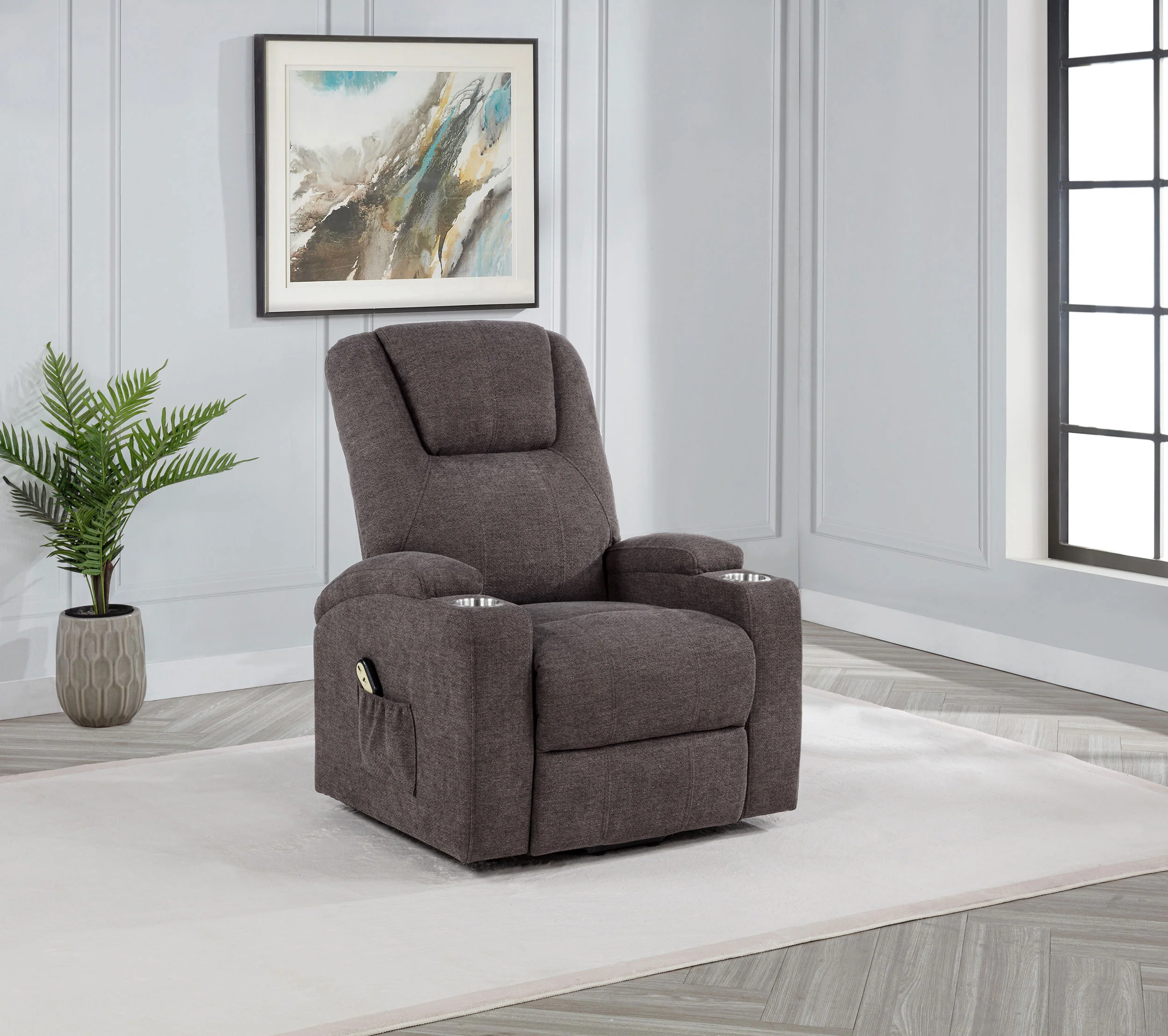 Louie Chenille Upholstered Power Lift Massage Chair Brown - Image 5