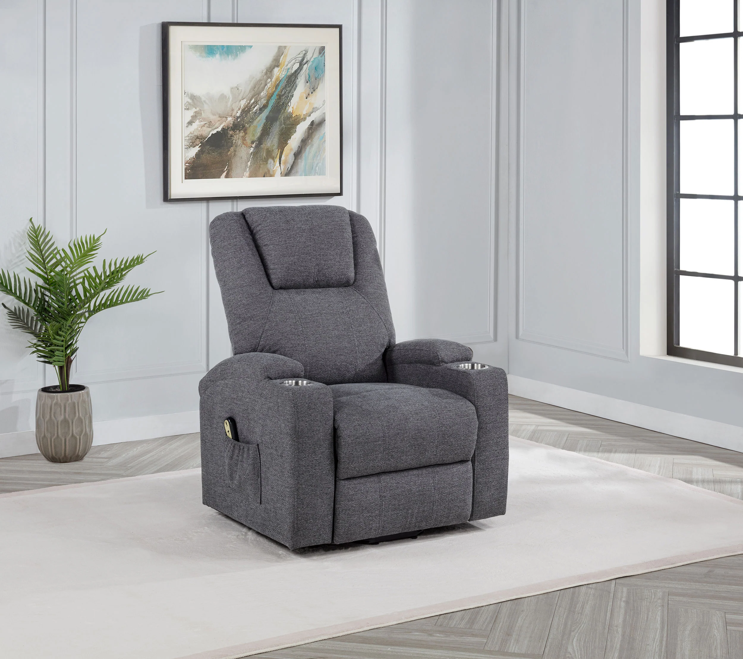 Louie Chenille Upholstered Power Lift Massage Chair Grey - Image 5
