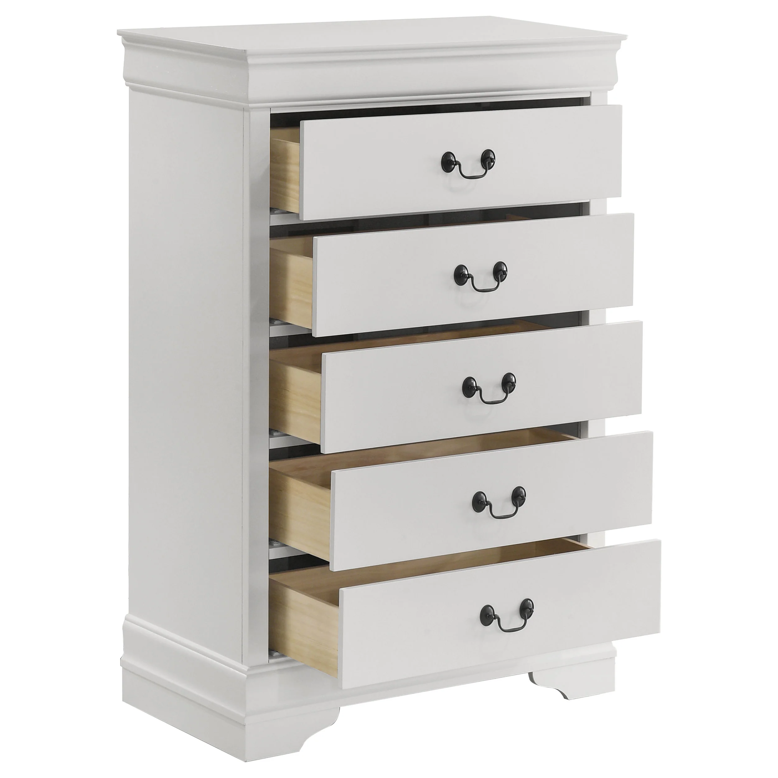 Louis Philippe 5-Drawer Bedroom Chest in White - Image 10
