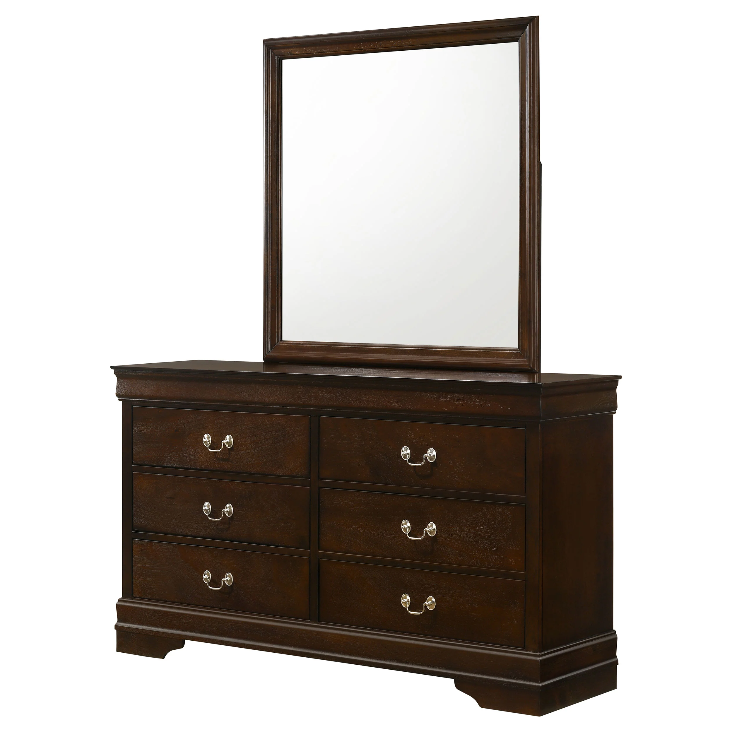 Louis Philippe 6-Drawer Dresser with Mirror in Cappuccino - Image 3