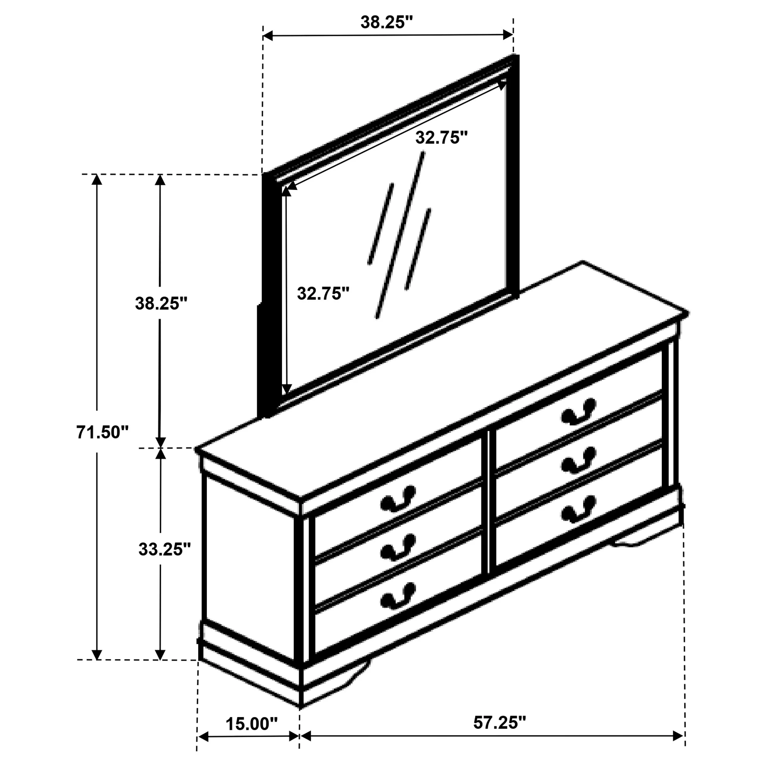 Louis Philippe 6-Drawer Dresser and Mirror - White - Image 13