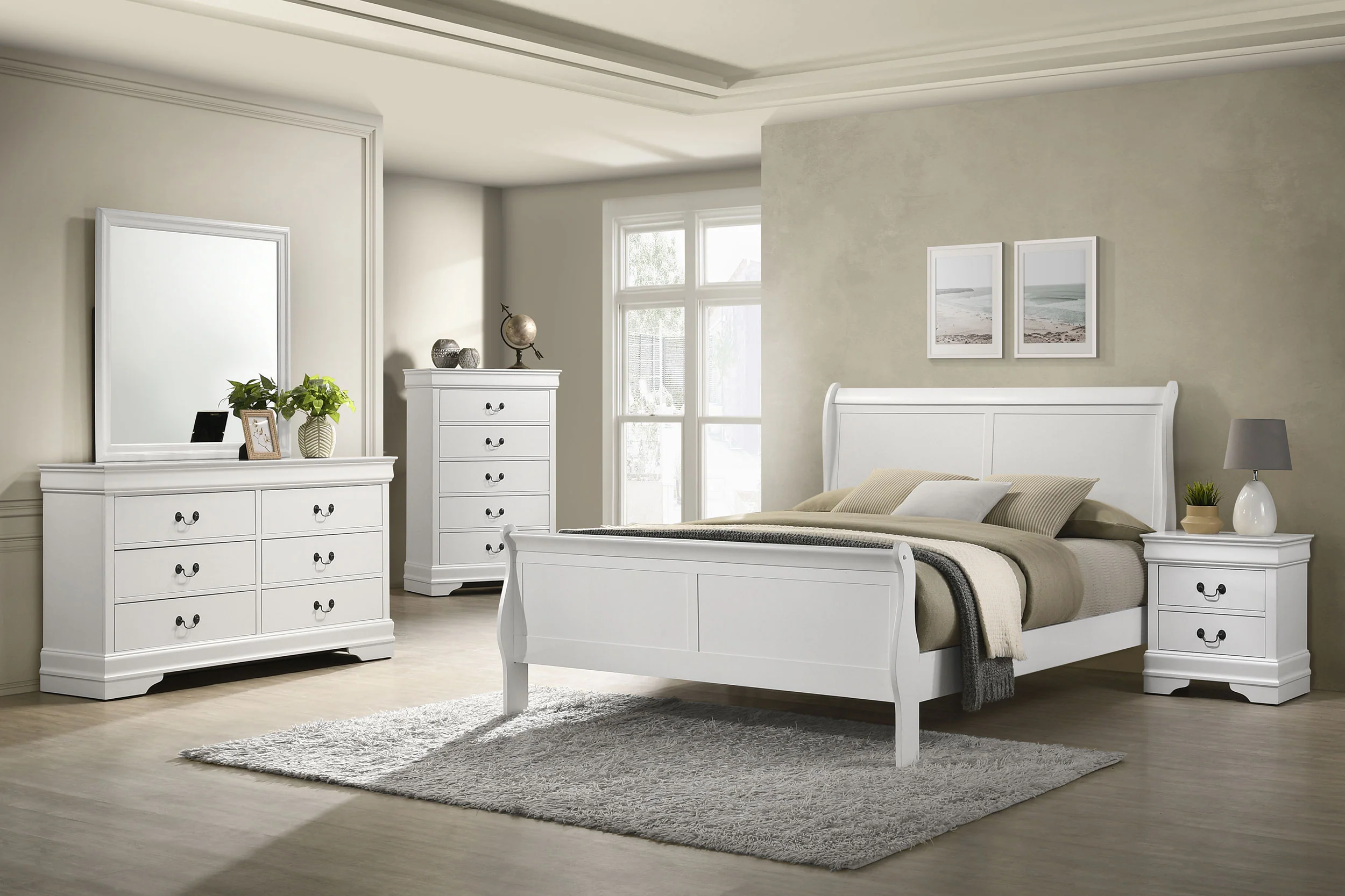 Louis Philippe 6-Drawer Dresser and Mirror - White - Image 14