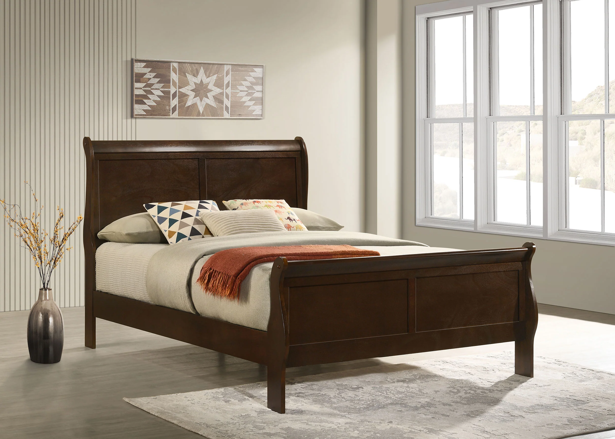 Louis Philippe Wood Full Sleigh Bed Cappuccino - Image 5