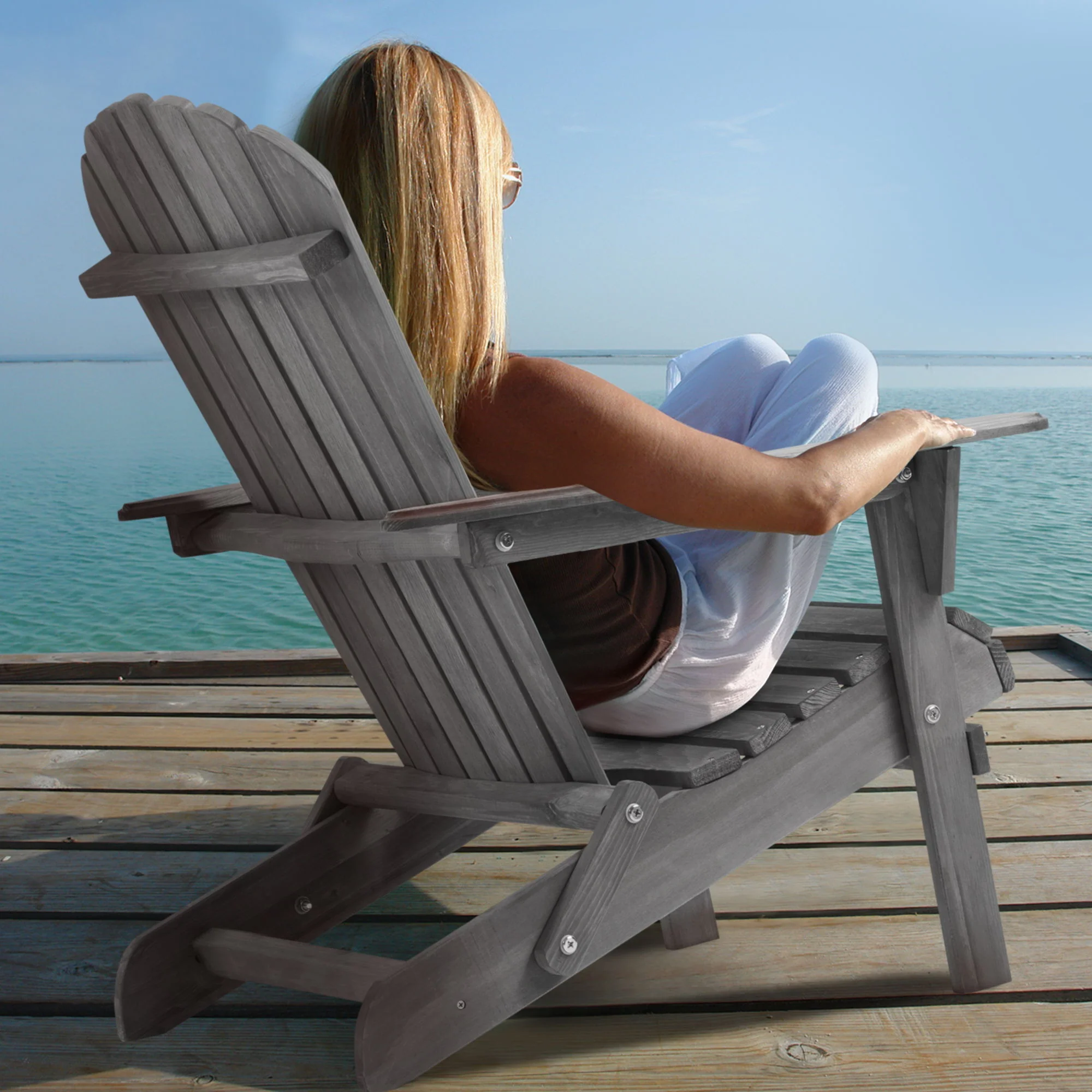 Lounge Patio Chair For Garden Outdoor Wooden Folding Adirondack Chair (Set of 2) Solid Cedar Wood Lounge Patio Chair For Garden - Image 13