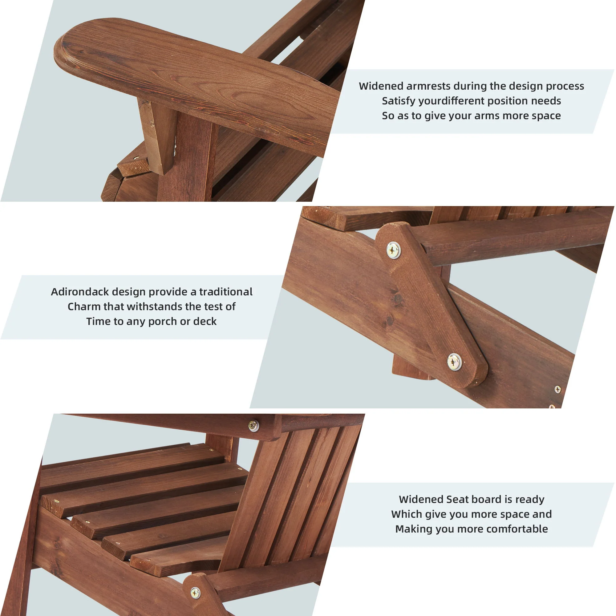 Lounge Patio Chair For Garden Outdoor Wooden Folding Adirondack Chair (Set of 2) Solid Cedar Wood Lounge Patio Chair For Garden - Image 15
