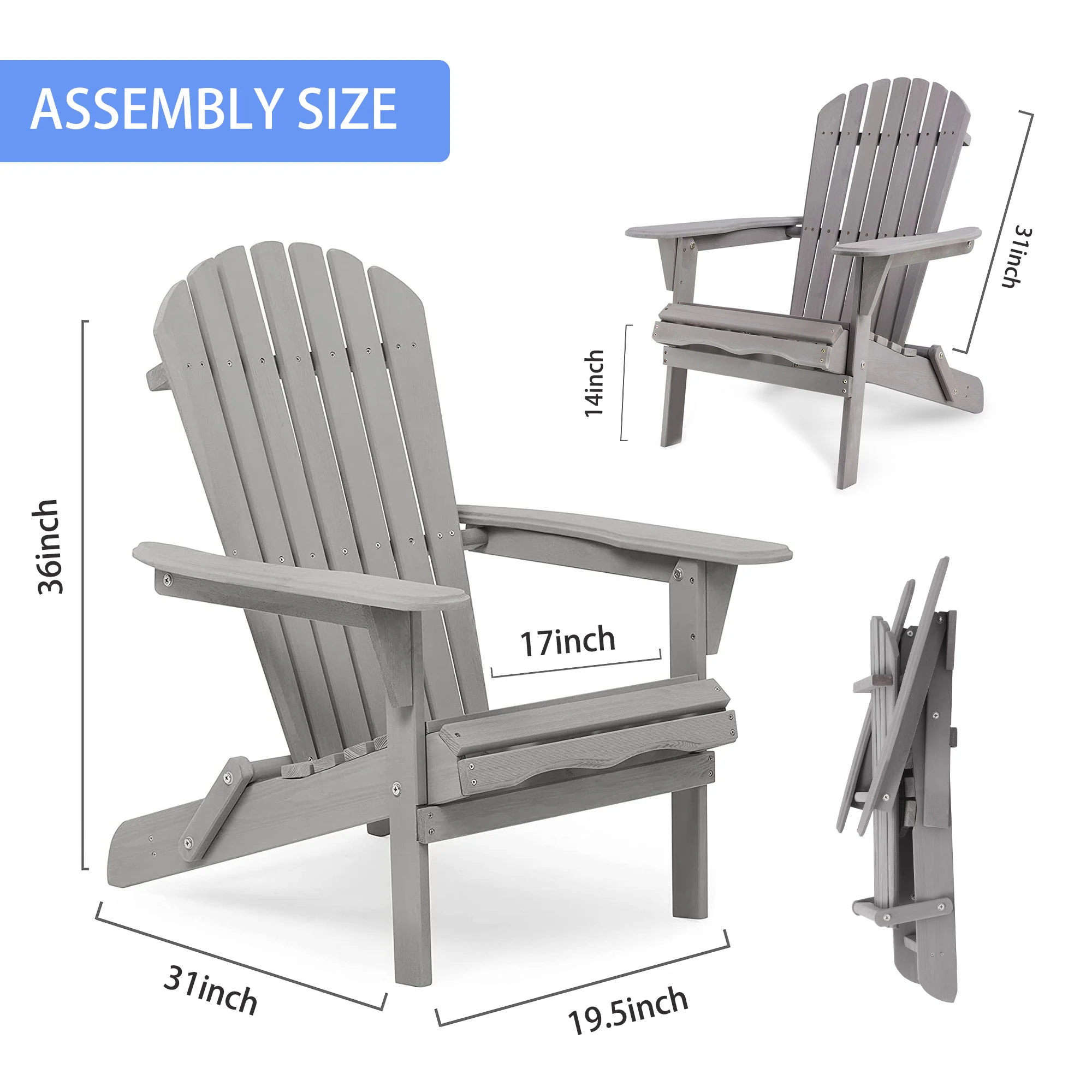 Lounge Patio Chair For Garden Outdoor Wooden Folding Adirondack Chair (Set of 2) Solid Cedar Wood Lounge Patio Chair For Garden - Image 16