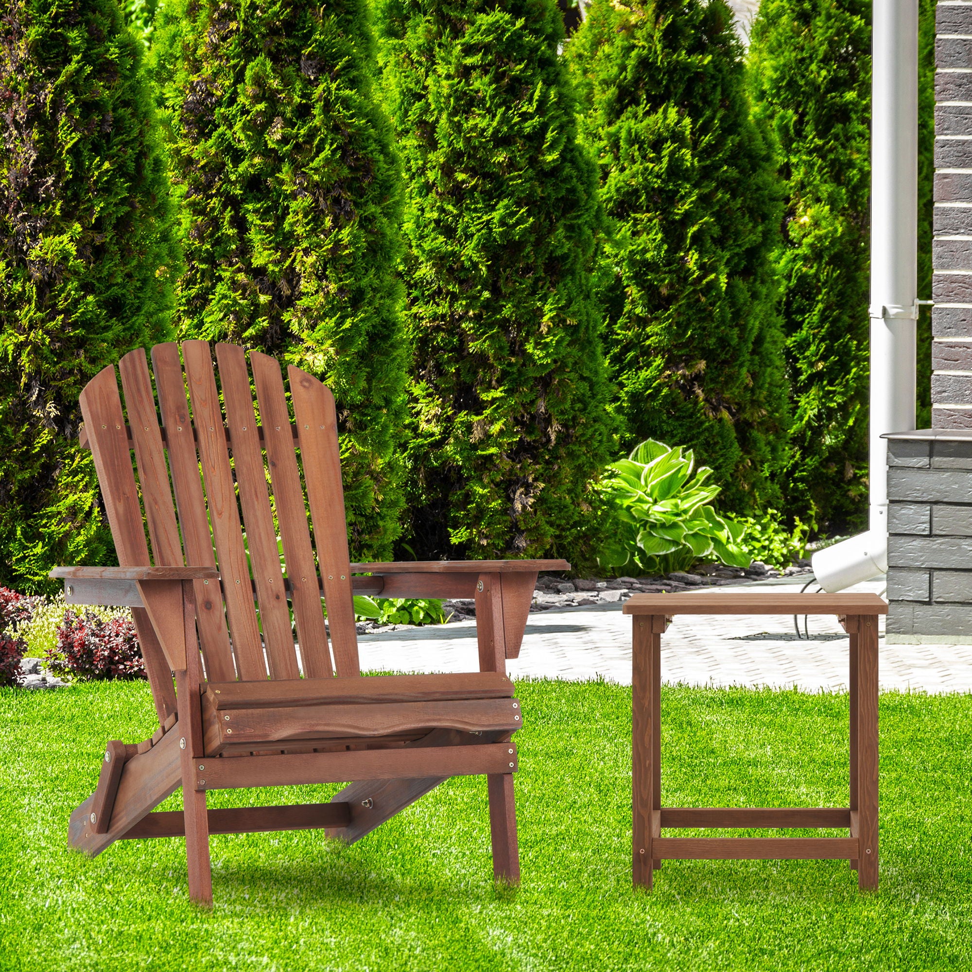 Lounge Patio Chair For Garden Outdoor Wooden Folding Adirondack Chair (Set of 2) Solid Cedar Wood Lounge Patio Chair For Garden - Image 20