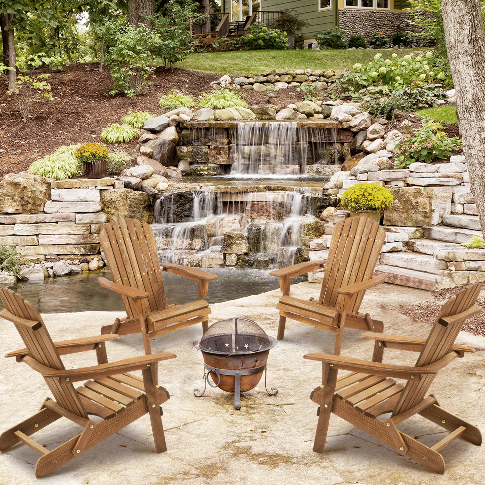 Lounge Patio Chair For Garden Outdoor Wooden Folding Adirondack Chair (Set of 2) Solid Cedar Wood Lounge Patio Chair For Garden - Image 21