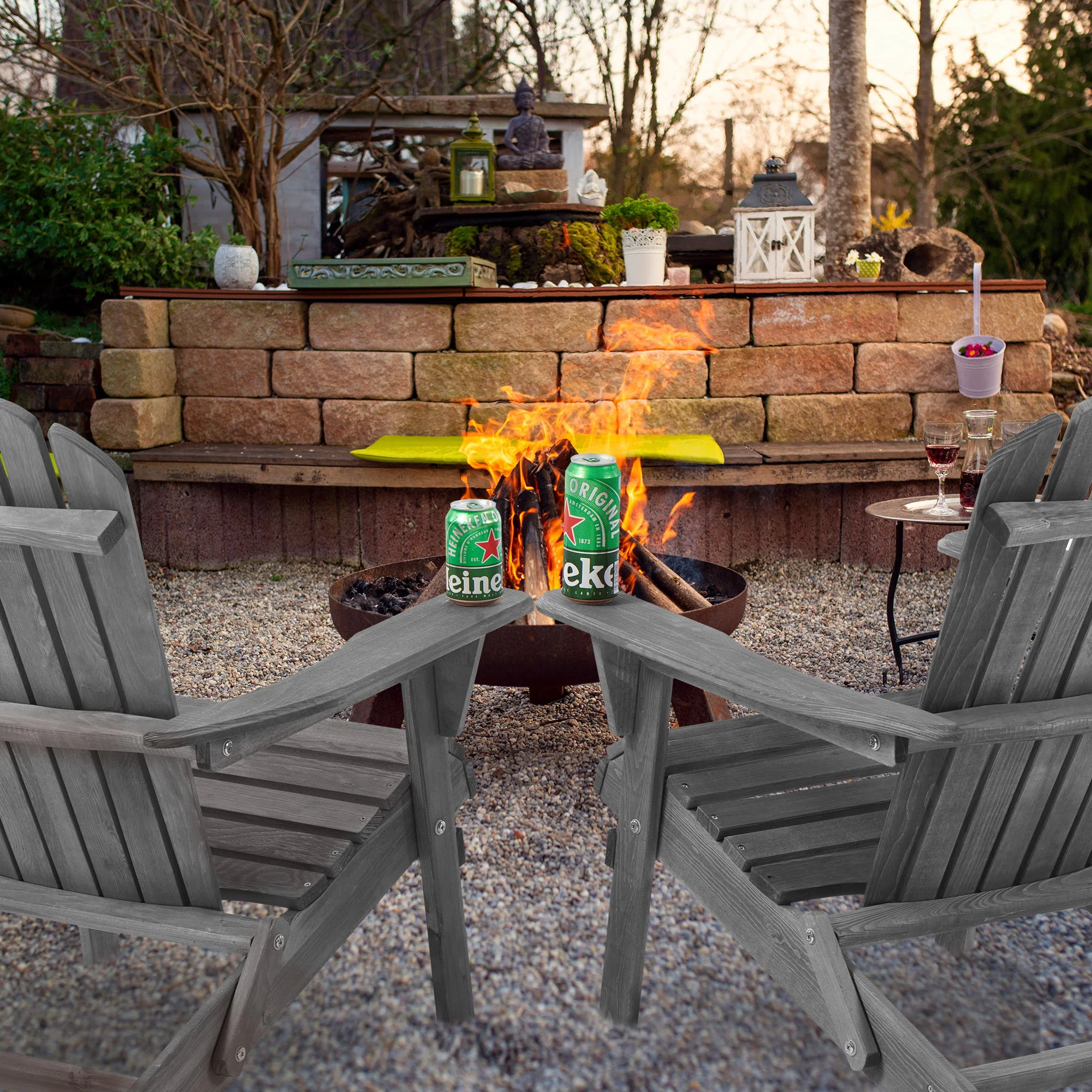 Lounge Patio Chair For Garden Outdoor Wooden Folding Adirondack Chair (Set of 2) Solid Cedar Wood Lounge Patio Chair For Garden - Image 24