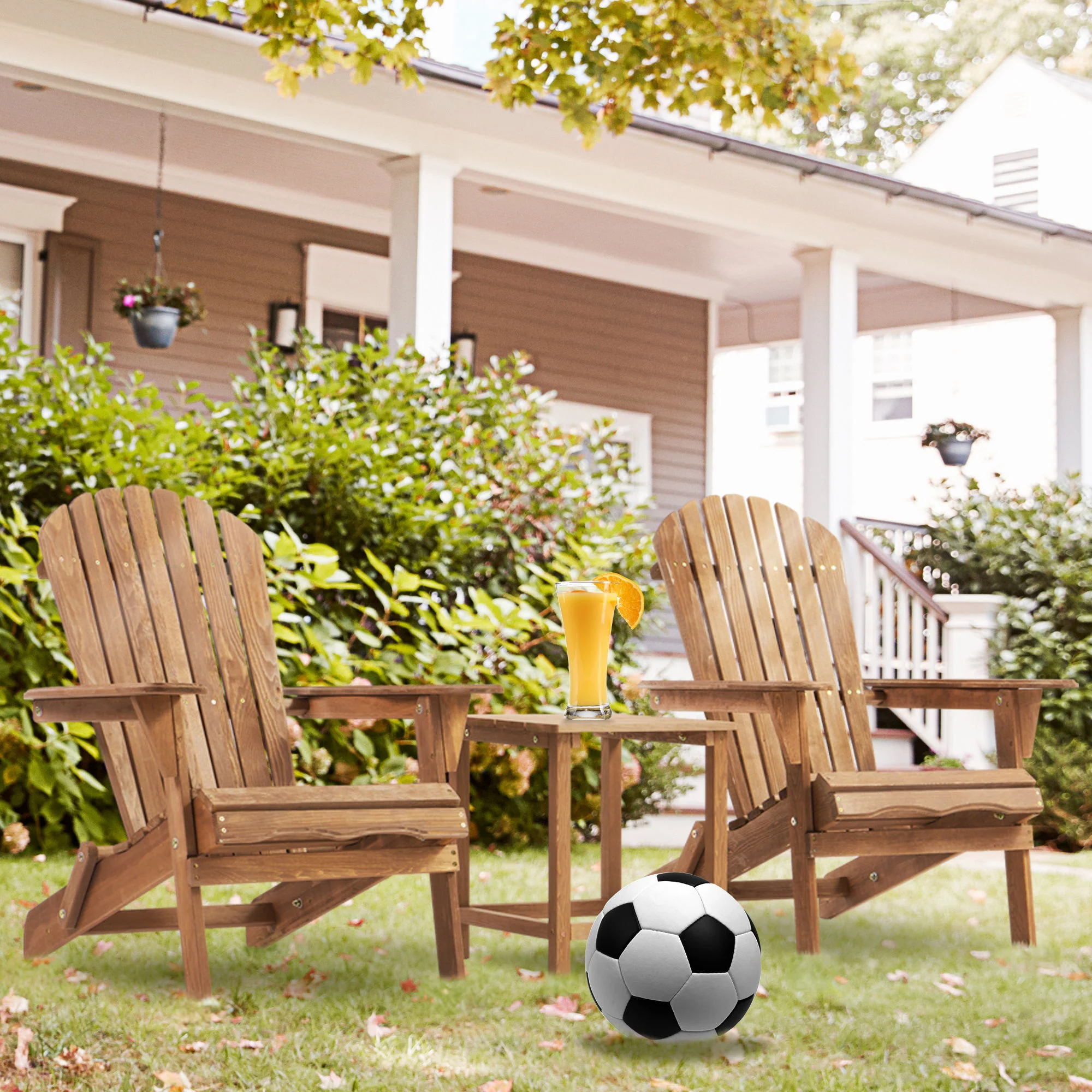 Lounge Patio Chair For Garden Outdoor Wooden Folding Adirondack Chair (Set of 2) Solid Cedar Wood Lounge Patio Chair For Garden - Image 25
