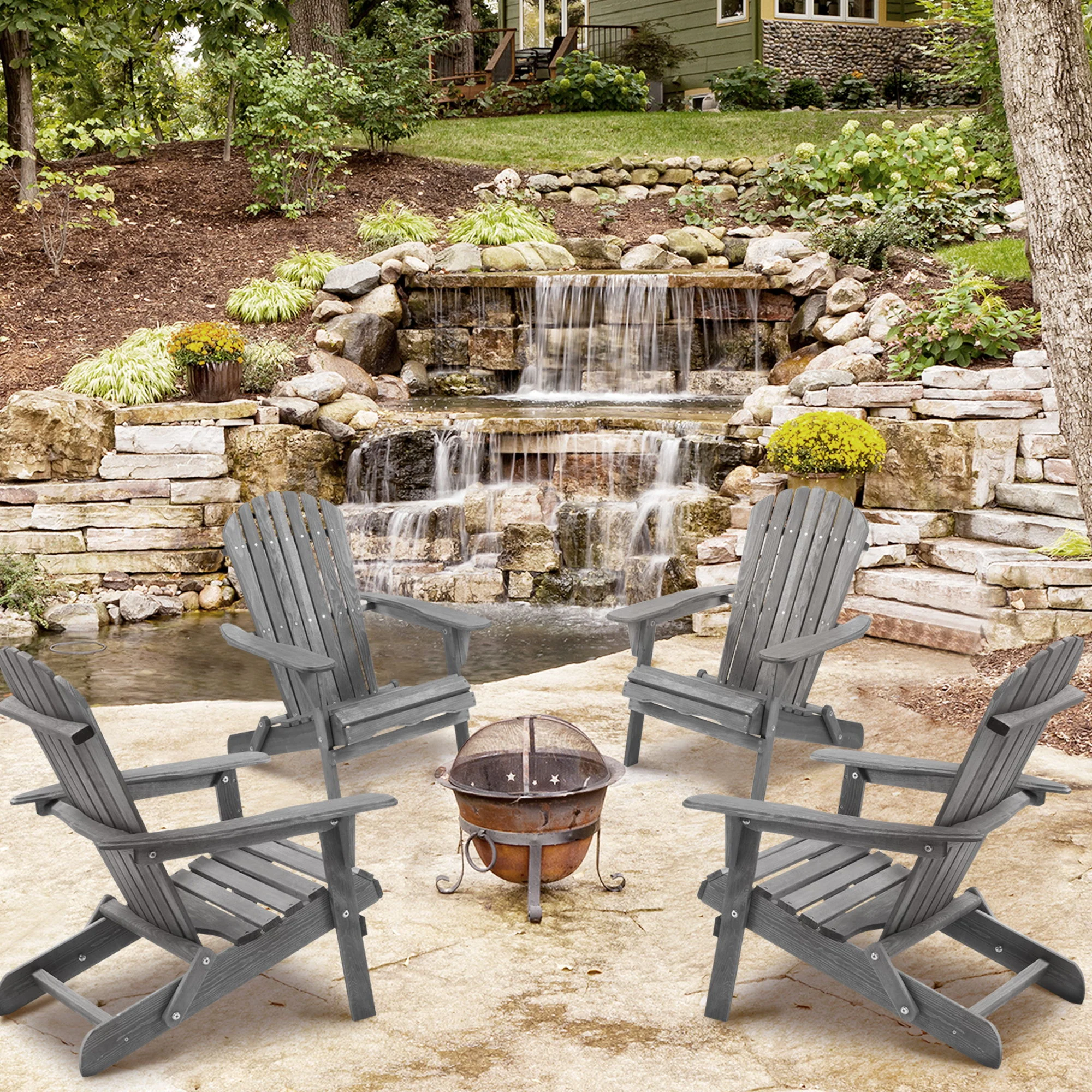 Lounge Patio Chair For Garden Outdoor Wooden Folding Adirondack Chair (Set of 2) Solid Cedar Wood Lounge Patio Chair For Garden - Image 28