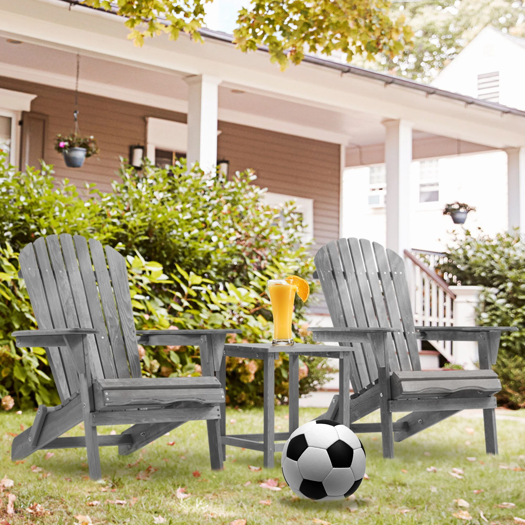 Lounge Patio Chair For Garden Outdoor Wooden Folding Adirondack Chair (Set of 2) Solid Cedar Wood Lounge Patio Chair For Garden - Image 29