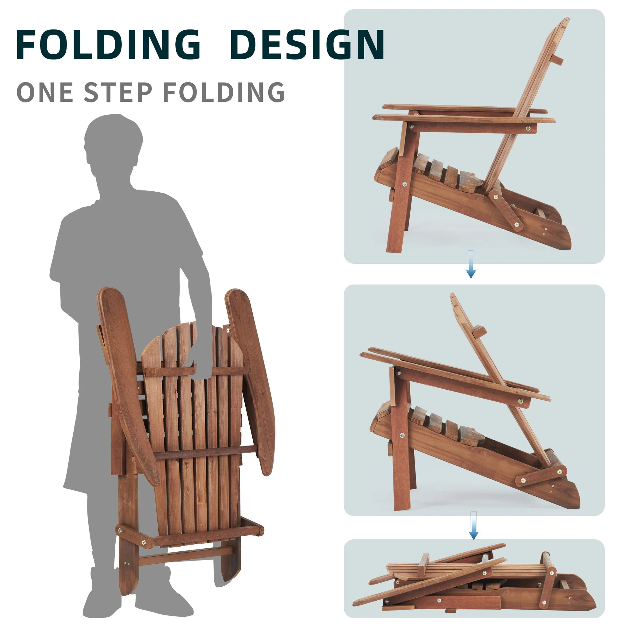Lounge Patio Chair For Garden Outdoor Wooden Folding Adirondack Chair (Set of 2) Solid Cedar Wood Lounge Patio Chair For Garden - Image 33