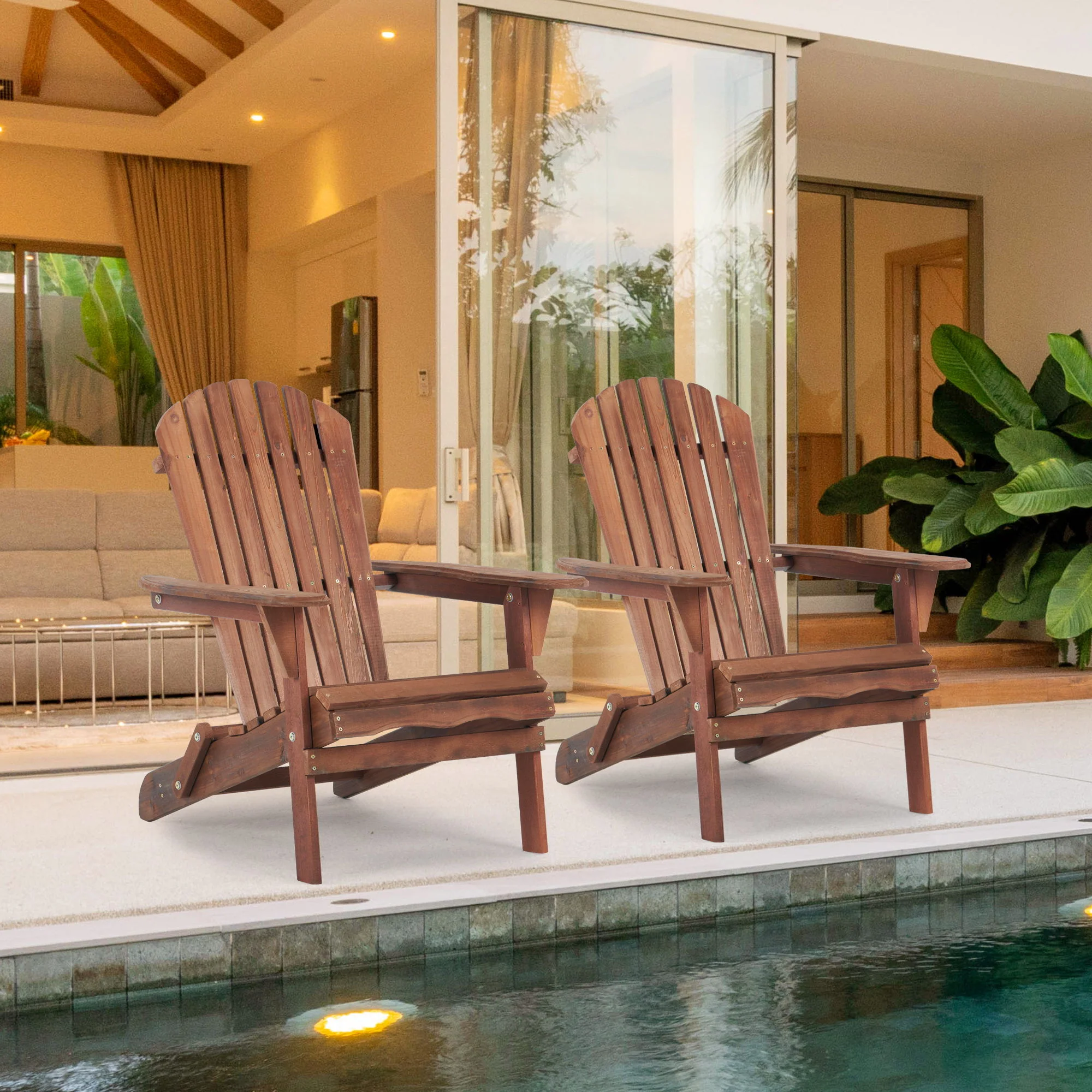 Lounge Patio Chair For Garden Outdoor Wooden Folding Adirondack Chair (Set of 2) Solid Cedar Wood Lounge Patio Chair For Garden - Image 34