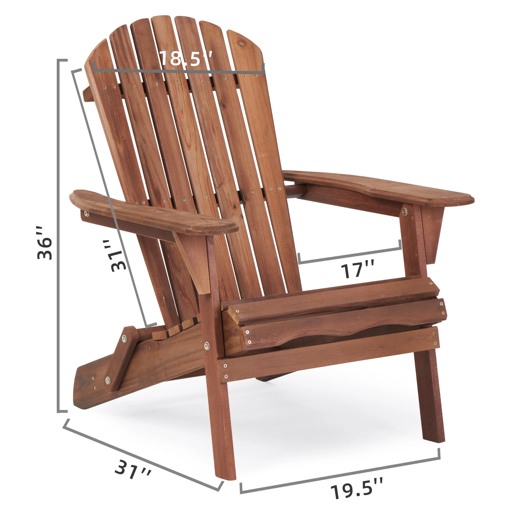 Lounge Patio Chair For Garden Outdoor Wooden Folding Adirondack Chair (Set of 2) Solid Cedar Wood Lounge Patio Chair For Garden - Image 9