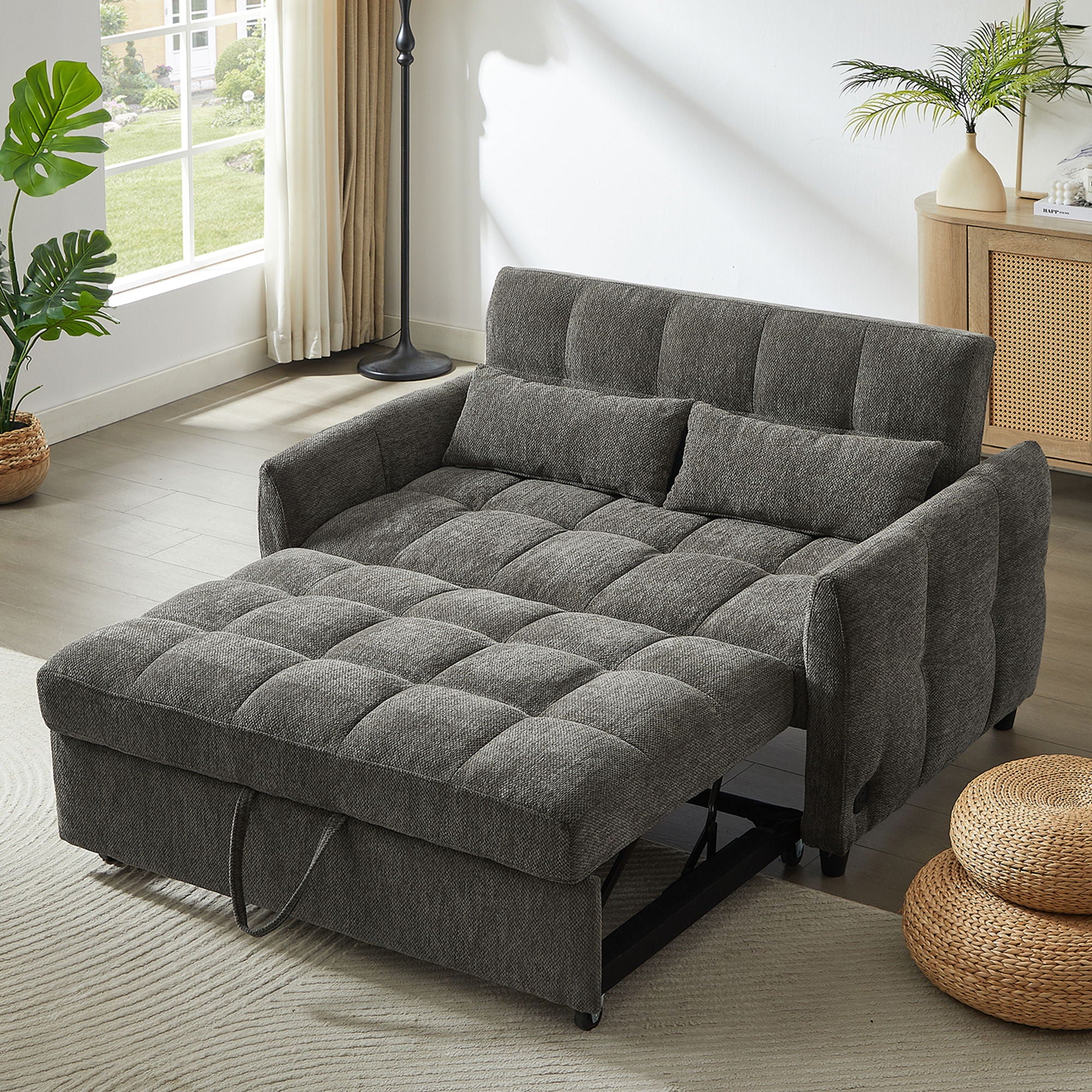 Loveseat Sofa Pull-Out Bed With Adjustable Backrest, 3 USB Ports And 2 Lumbar Pillows For Living Room - Image 26
