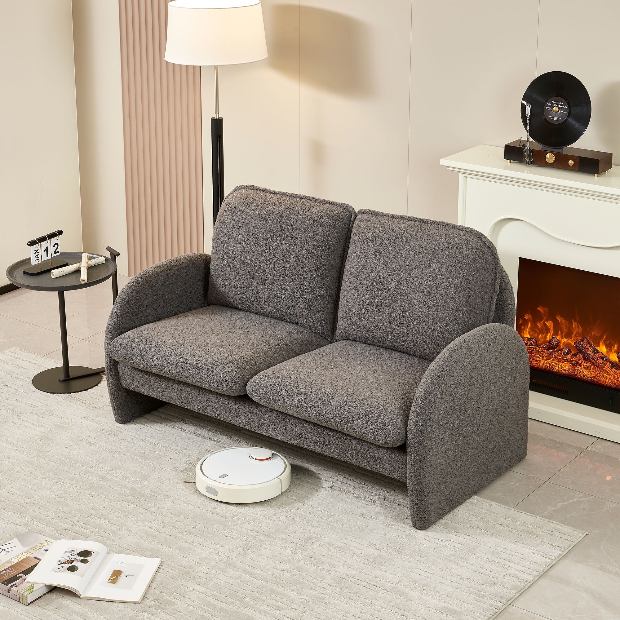 Loveseat Sofa Small Couch For Living Room, Sherpa Fabric Upholstered Loveseat Sofa Couch, Small Loveseat Sofa For Apartment, Bedroom - Image 19