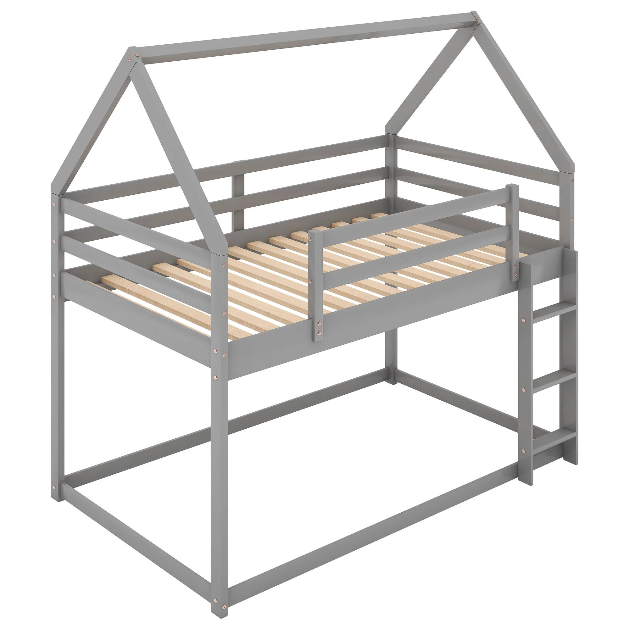 Low Bunk Bed With House Shaped Frame And Ladder - Image 15
