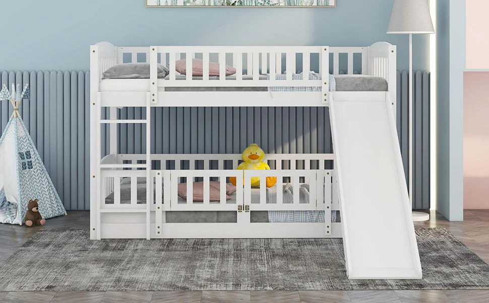 Low Bunk Bed With Slide, Fence And Ladder - Image 41