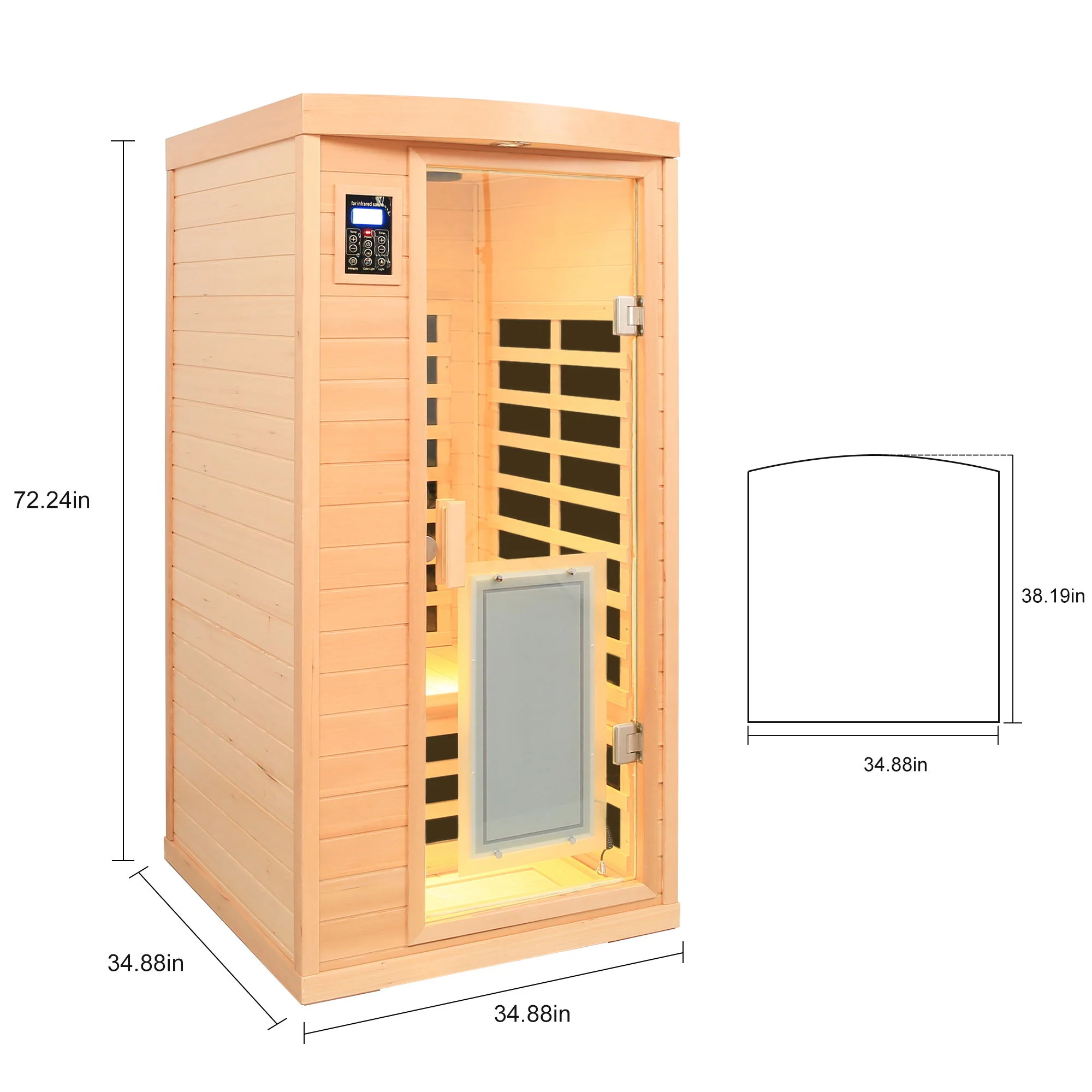 Low Emf Front Door With Heating Panel 1 People Hemlock Far Infrared Indoor Sauna Room - Natural - Image 8