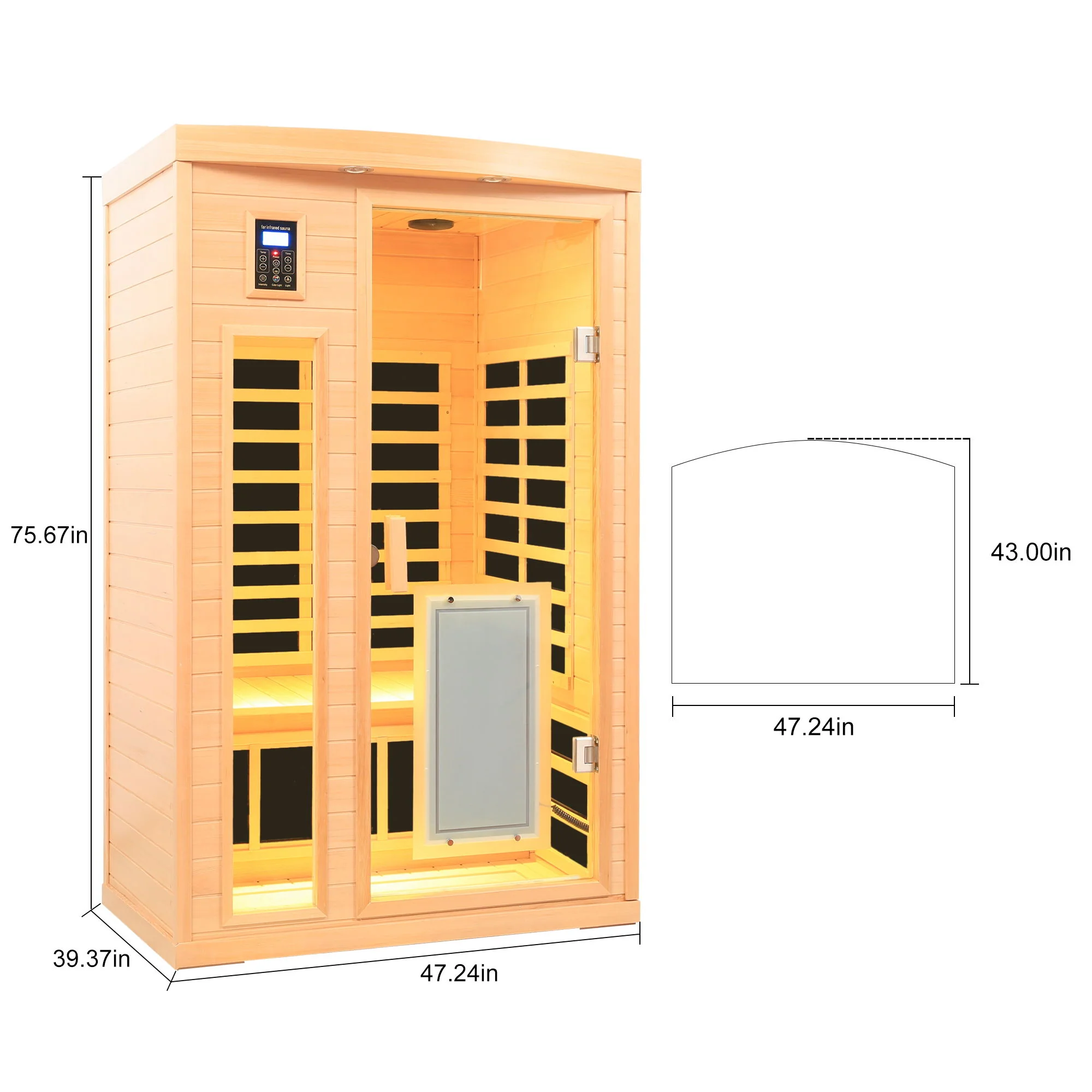 Low Emf Front Door With Heating Panel 2 Person Hemlock Far Infrared Indoor Suana Room - Natural - Image 4