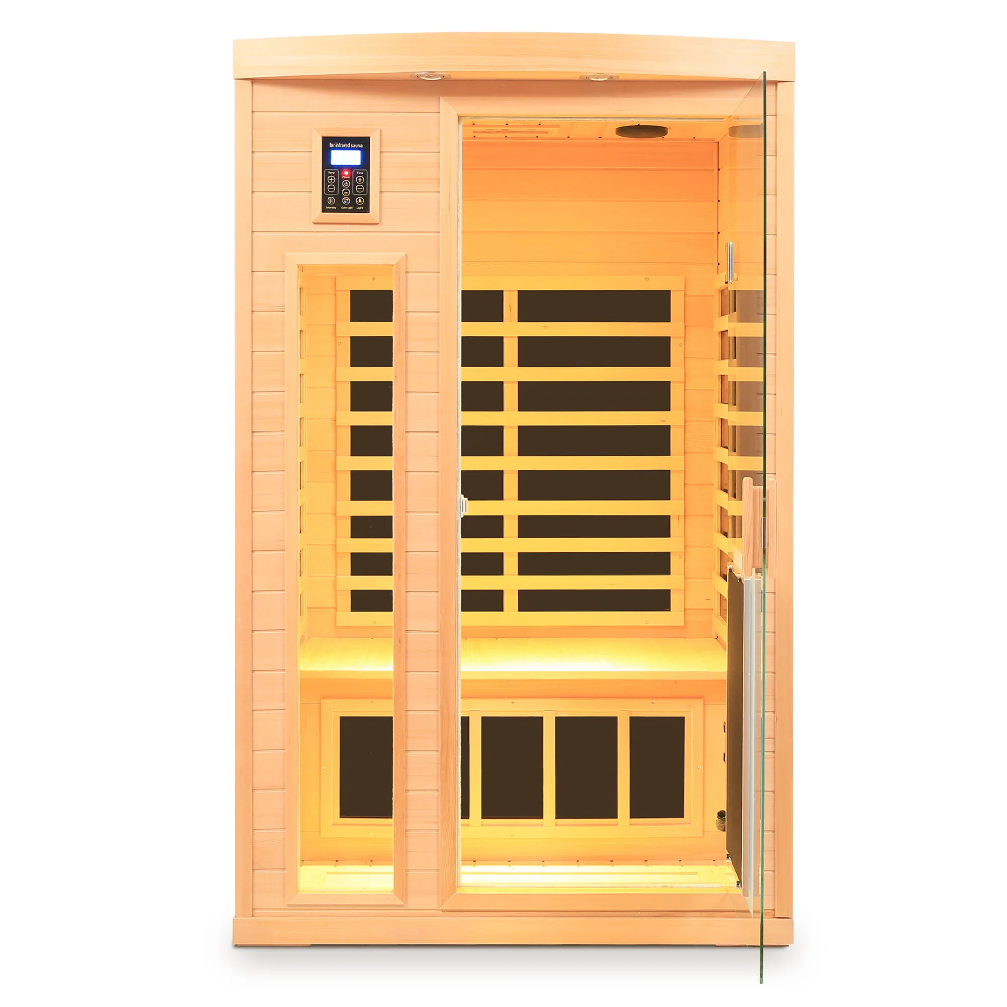 Low Emf Front Door With Heating Panel 2 Person Hemlock Far Infrared Indoor Suana Room - Natural - Image 9