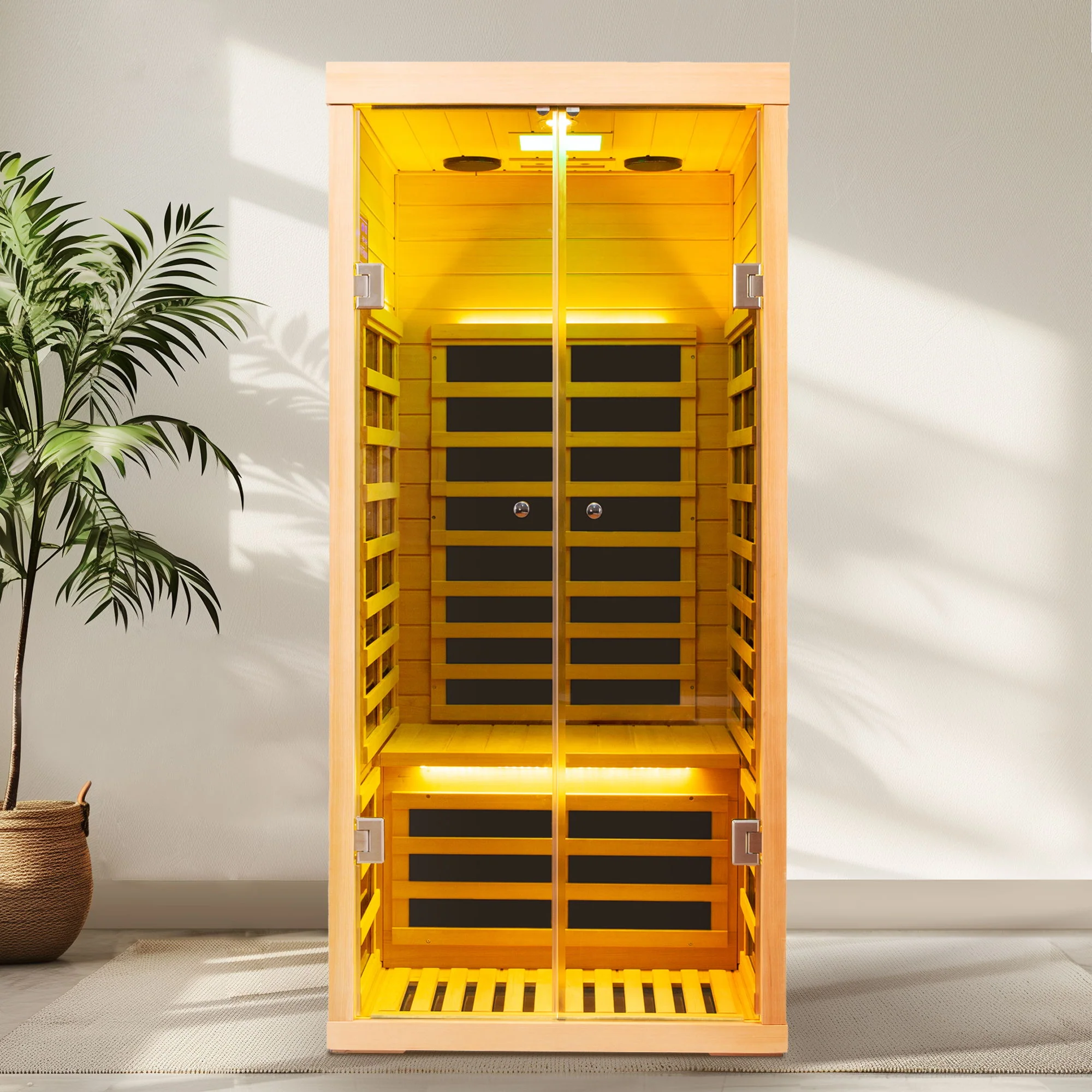 Low EMF, Wide Space Hemlock Double Doors Great Glass Luxury Indoor Far Infrared Sauna Room - Image 10