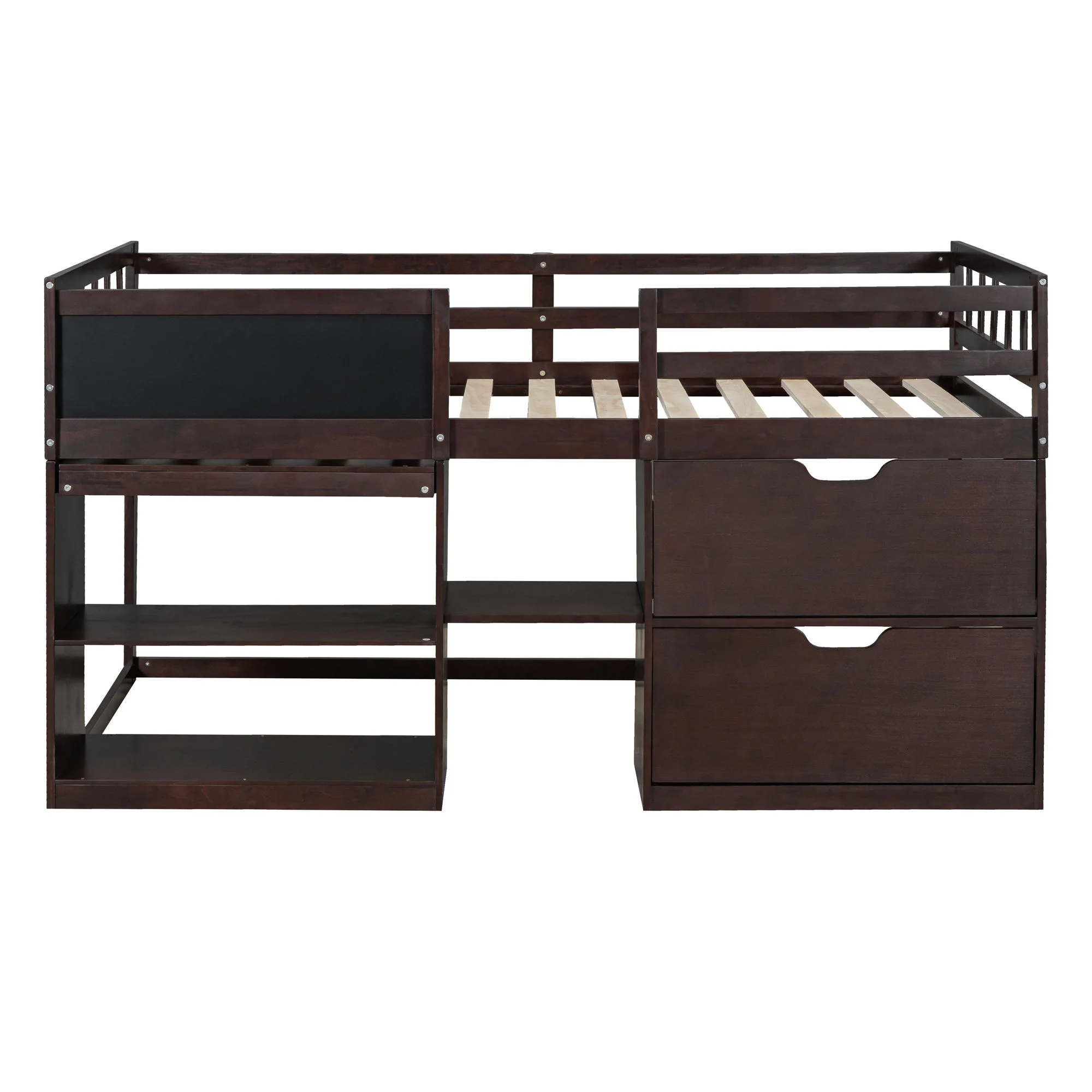 Low Loft Bed With Rolling Desk, Shelf And Drawers - Image 8