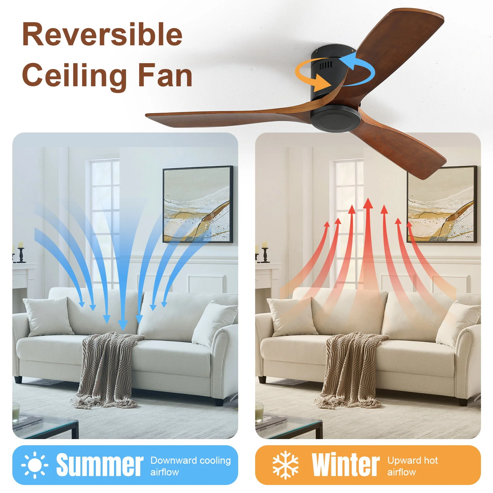 Low Profile Ceiling Fan DC, 3 Blade, Noiseless Reversible Motor, Remote Control - Image 5