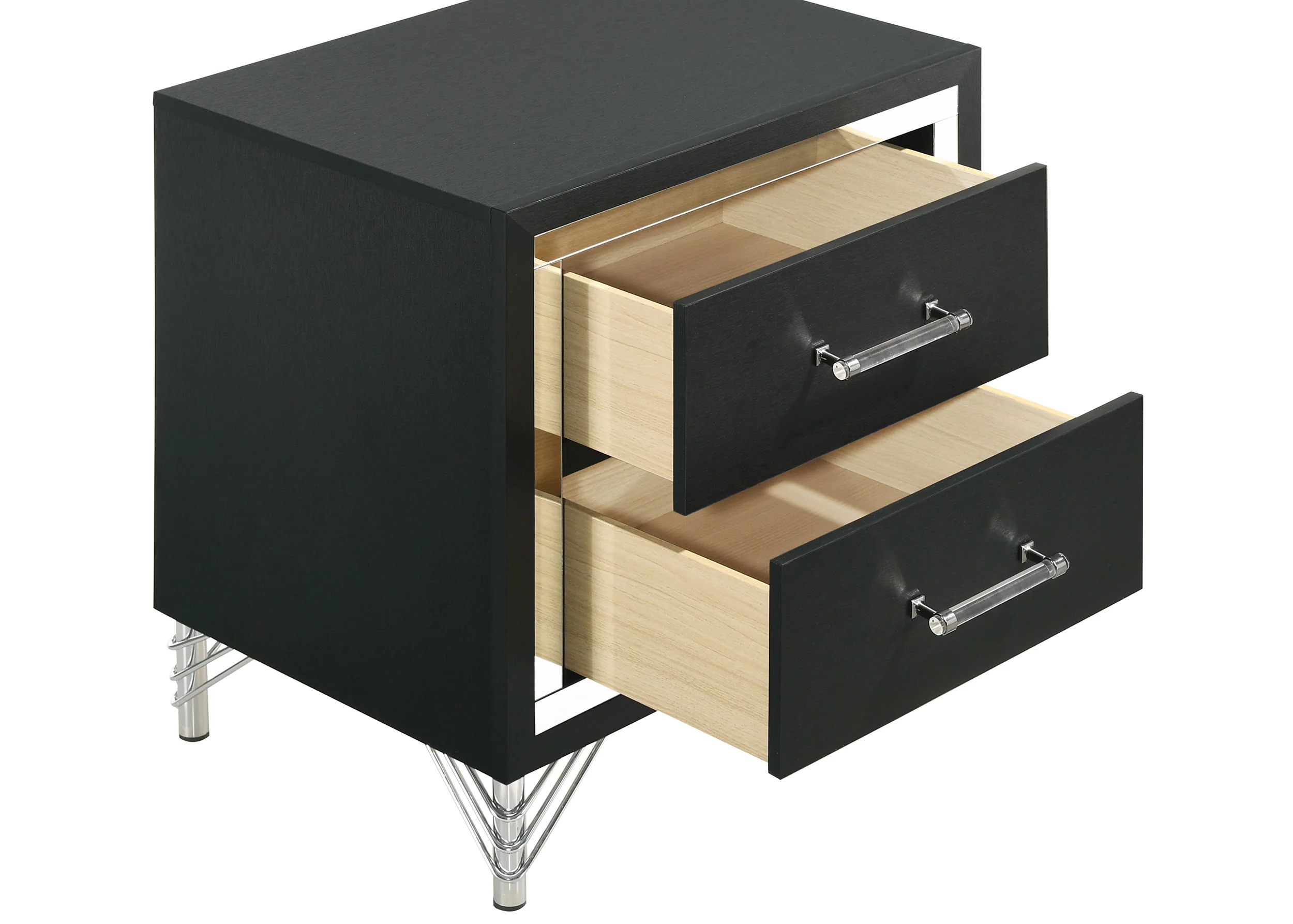 Lucia 2-Drawer Nightstand - Black with Metallic Trim - Image 10