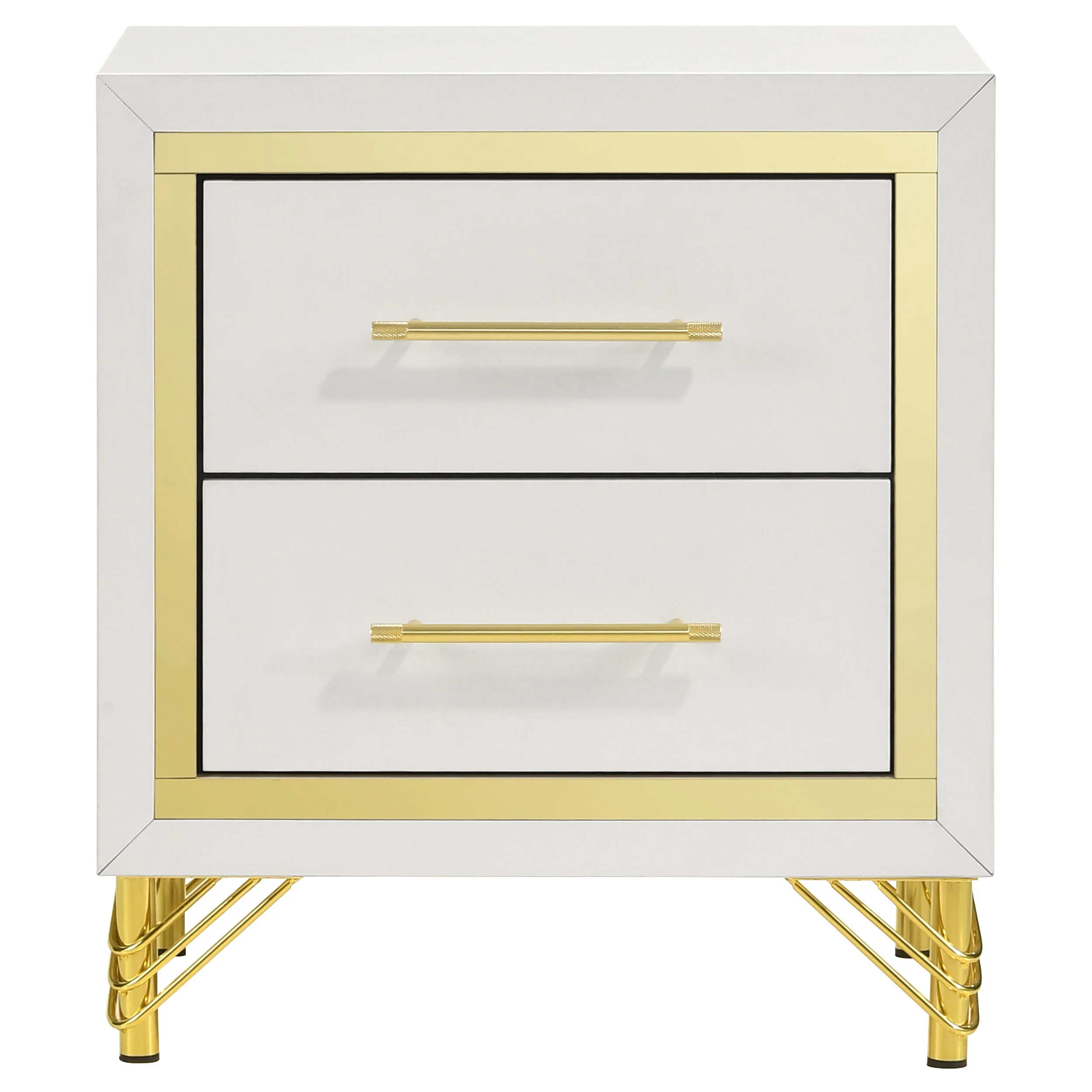 Lucia 2-Drawer Nightstand, White with Metallic Trim - Image 5