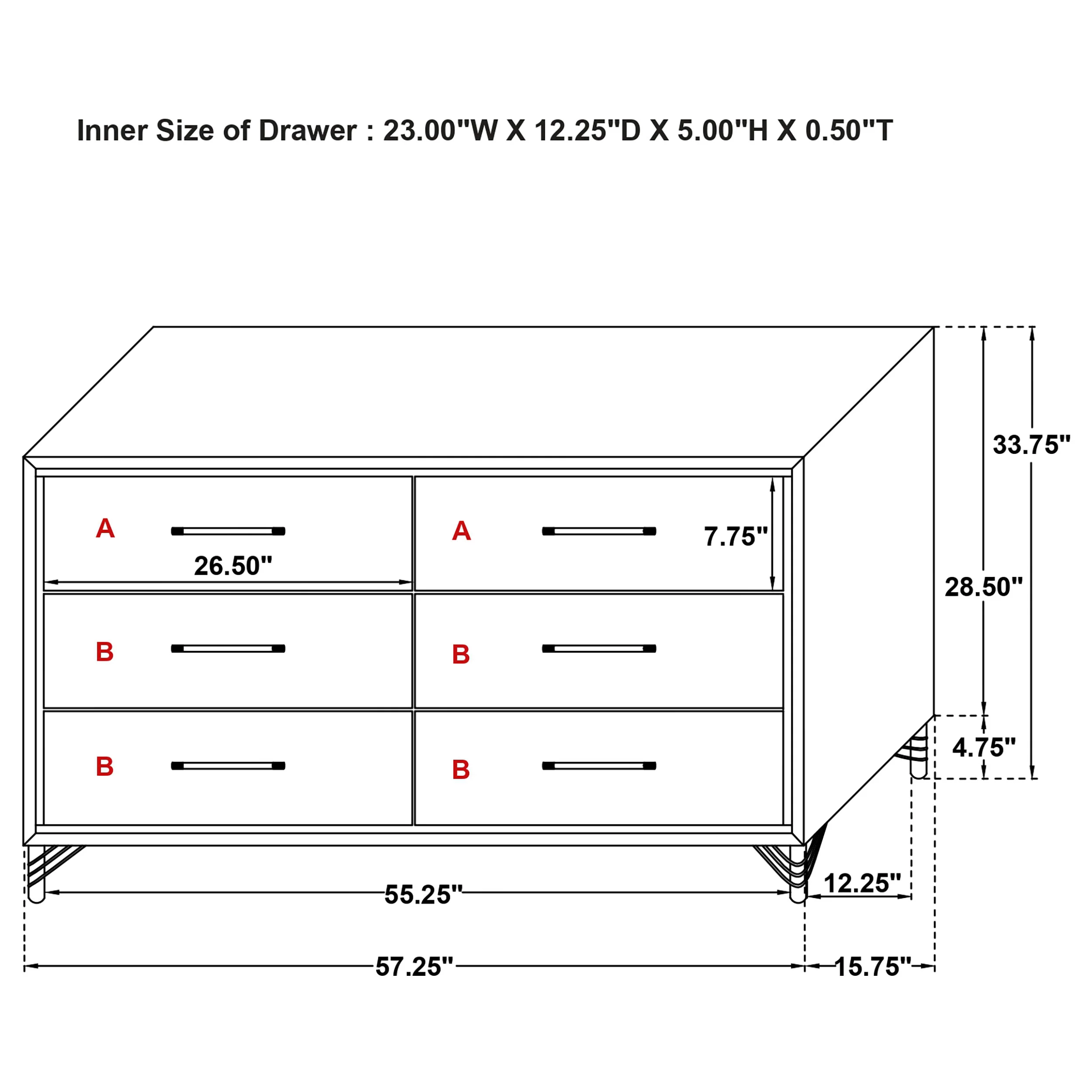 Lucia 6-Drawer Dresser Cabinet in Black - Image 11