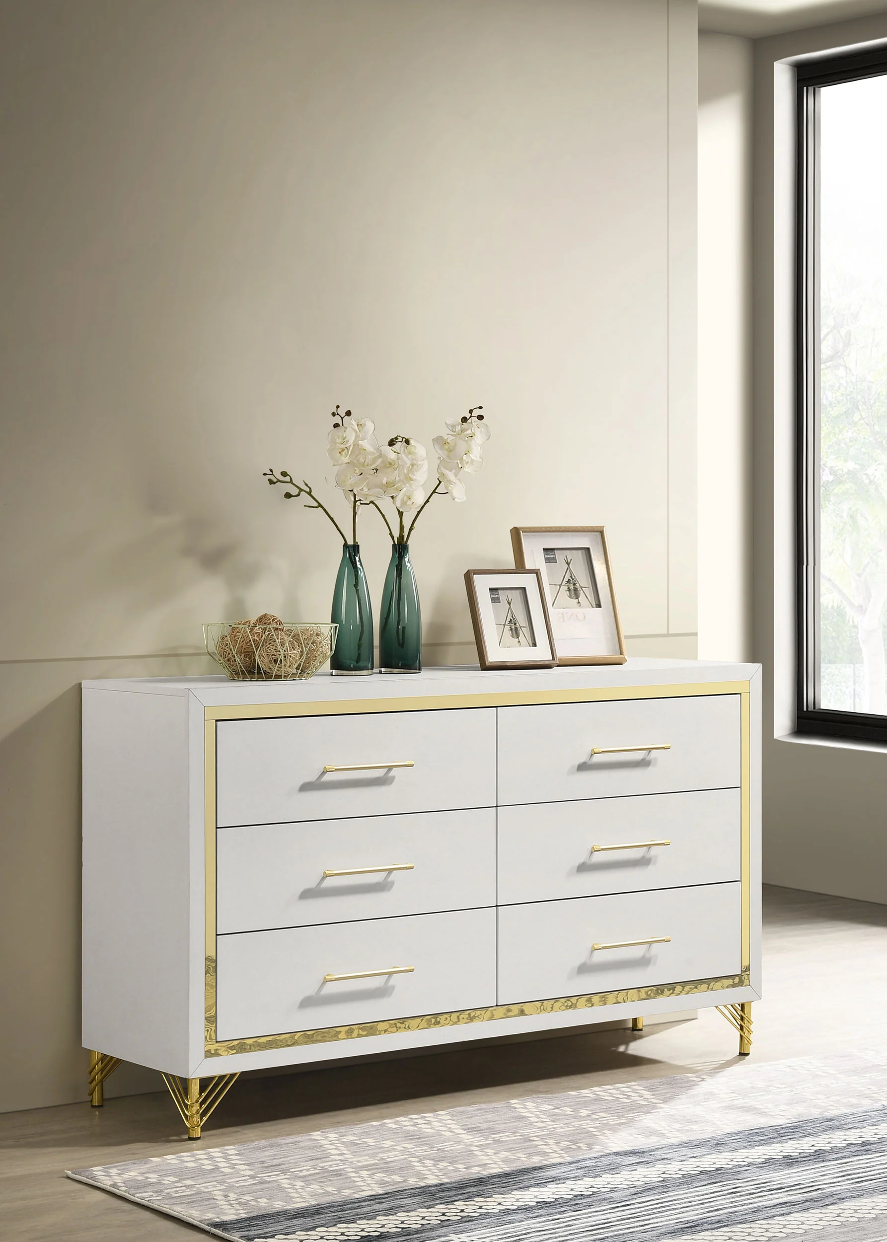 Lucia 6-Drawer Dresser Cabinet in White - Image 3