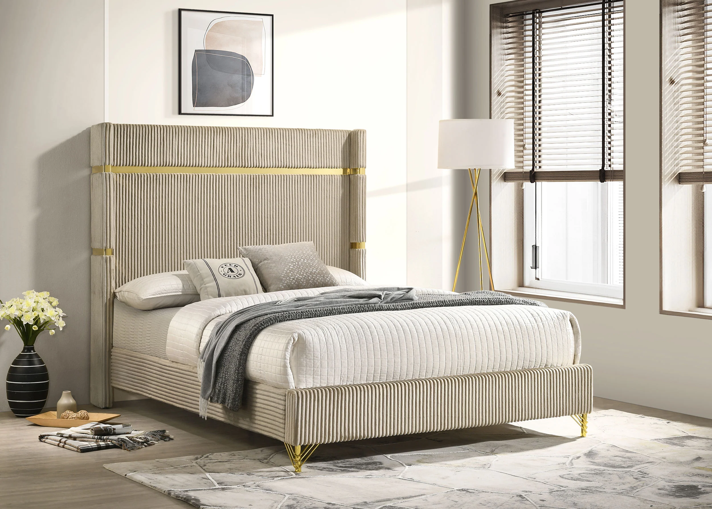 Lucia 61-Inch Upholstered Eastern King Wingback Bed in Beige - Image 4